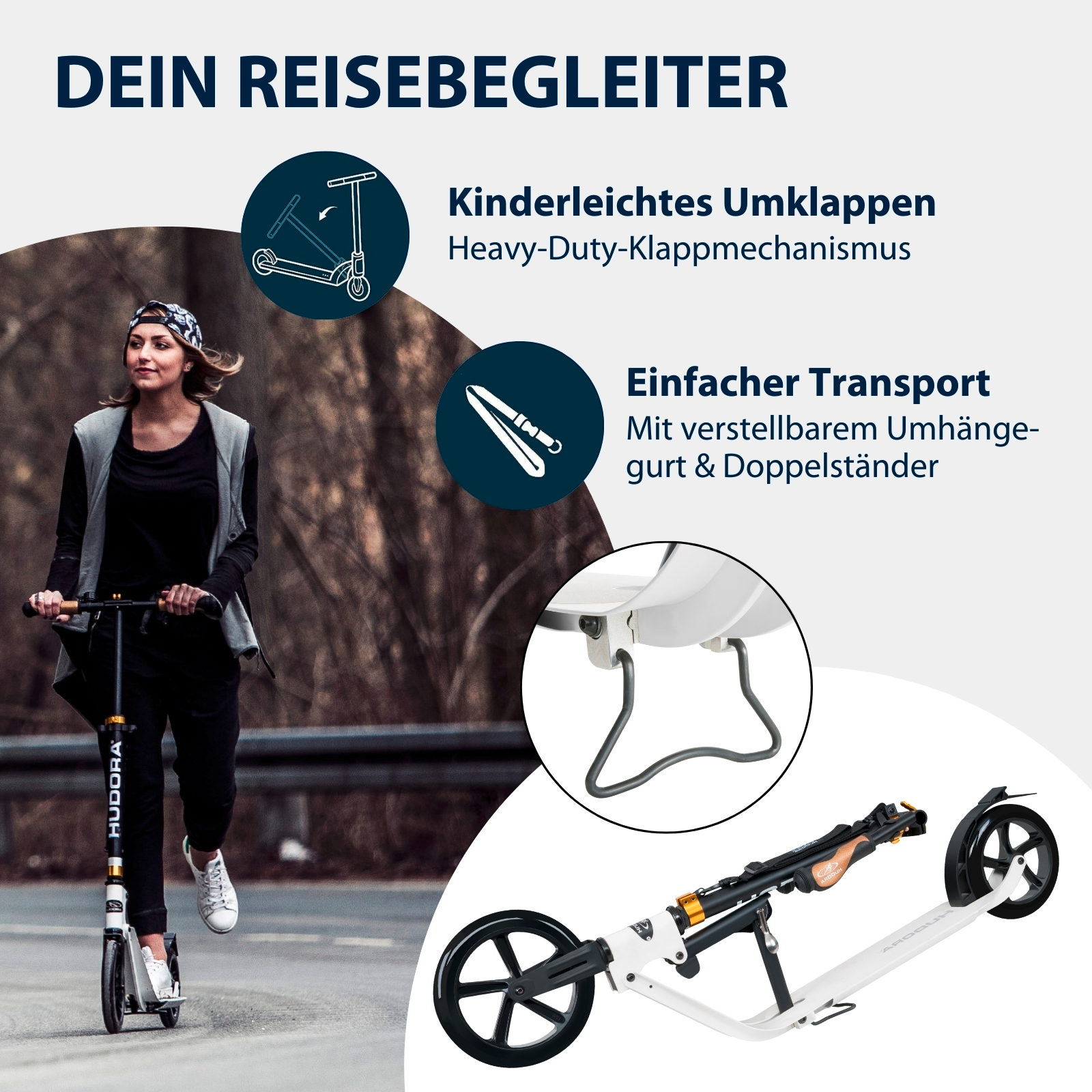 HUDORA BigWheel® Style 230, Scooter weiß, Bild 4 von 7