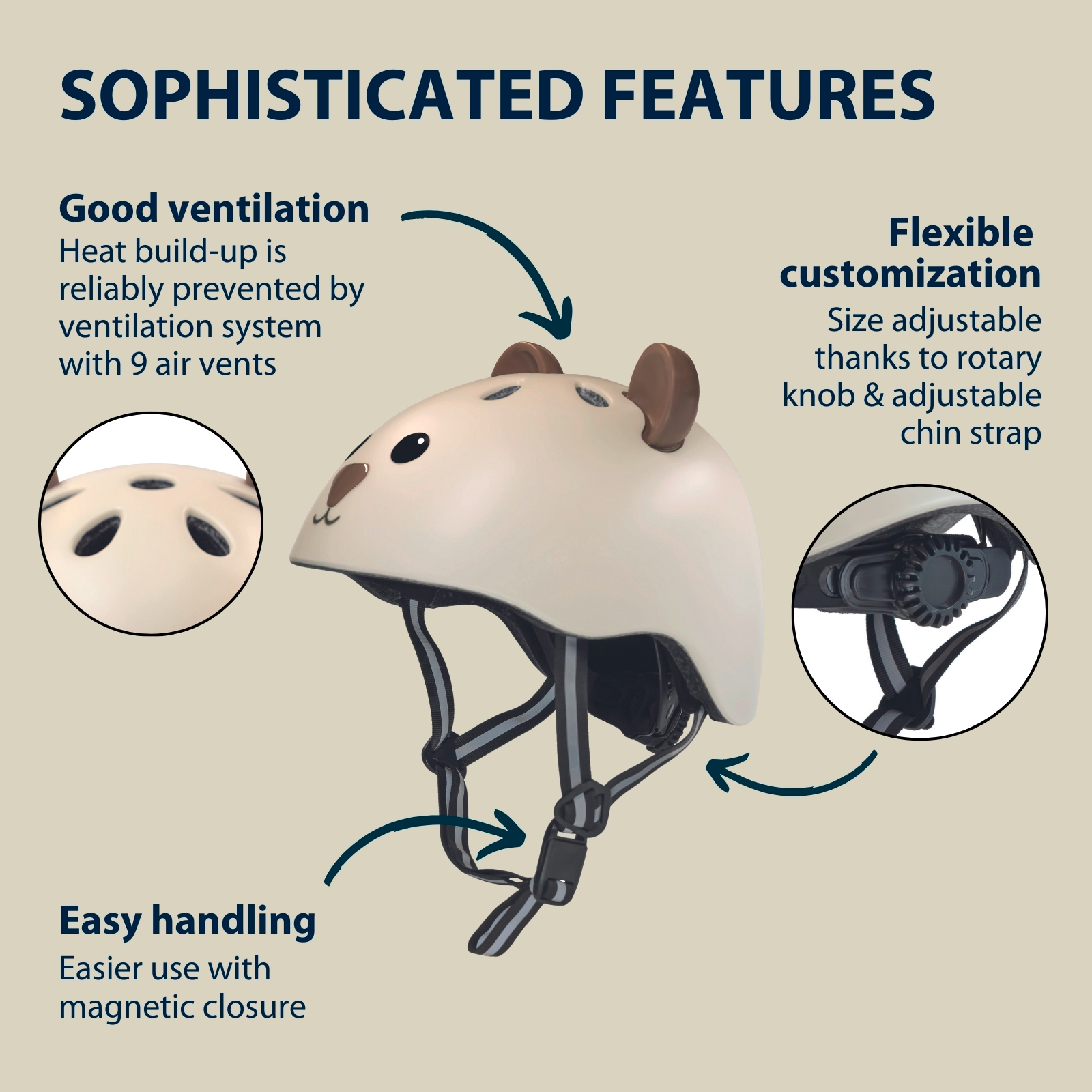 HUDORA children's helmet Beary, mocha, size 44-47, image 3 from 7