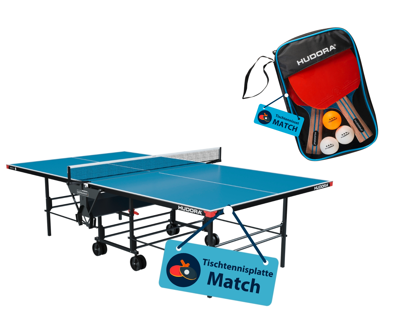 HUDORA Match table tennis table incl. bat set
