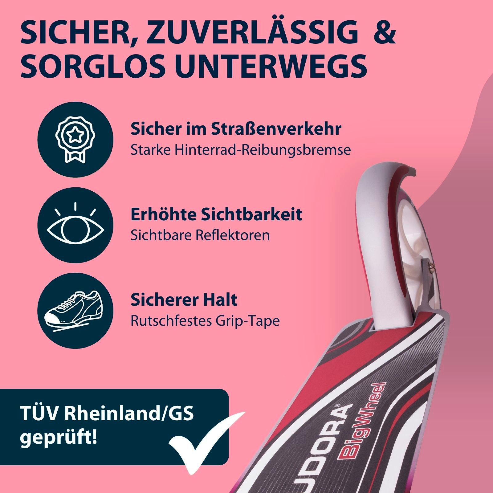 HUDORA BigWheel® 205, Scooter magenta/silber, Bild 5 von 7