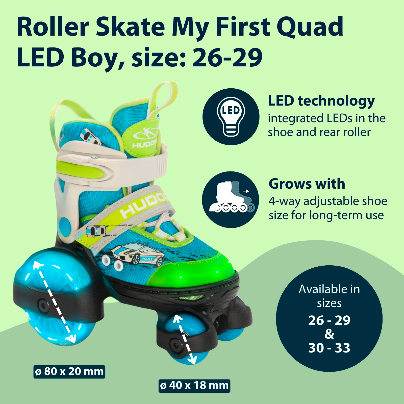 Roller skate My First Quad LED, boy, size 26-33, image 2 from 7