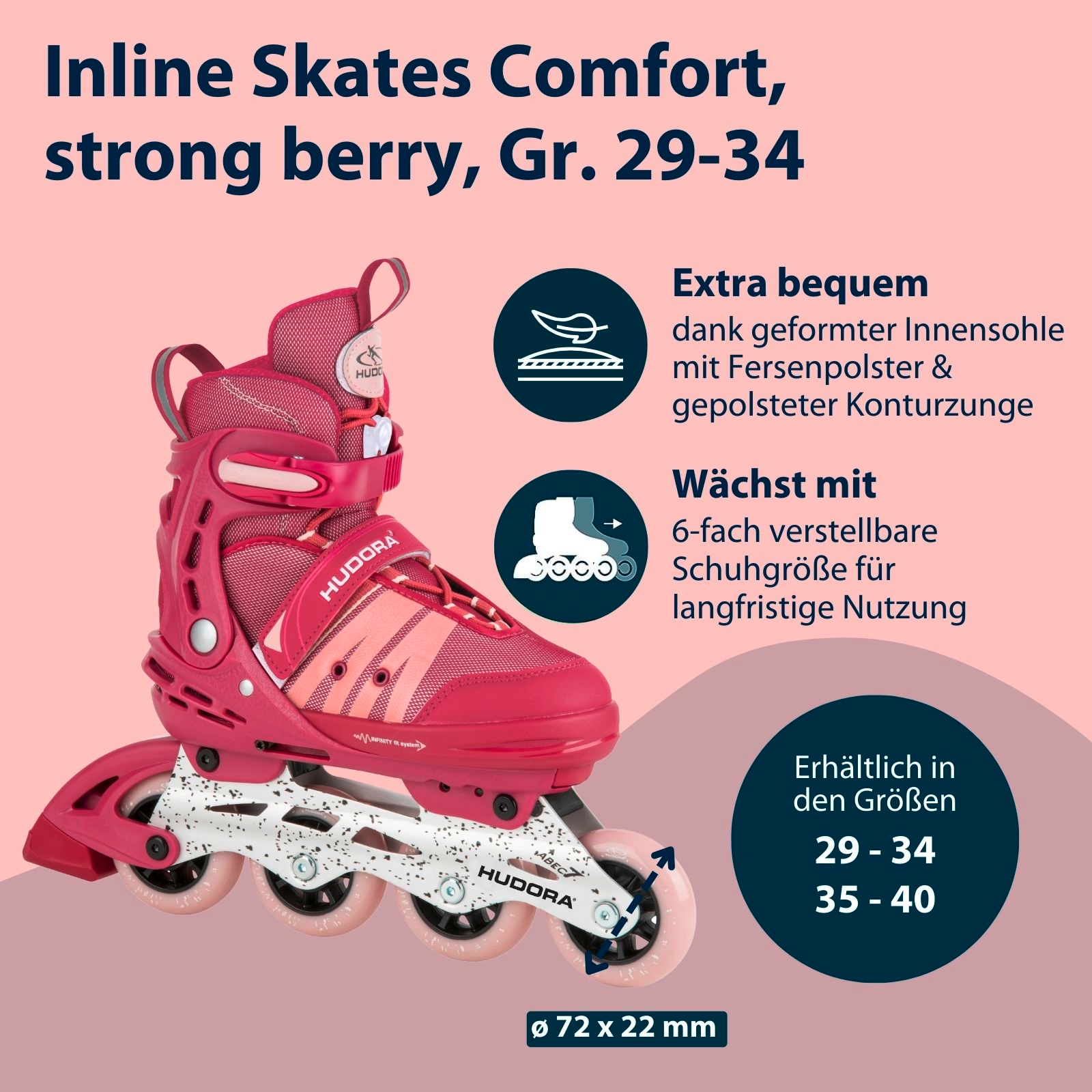 HUDORA Inline Skates Comfort, strong berry, Gr. 29-34, Bild 2 von 7