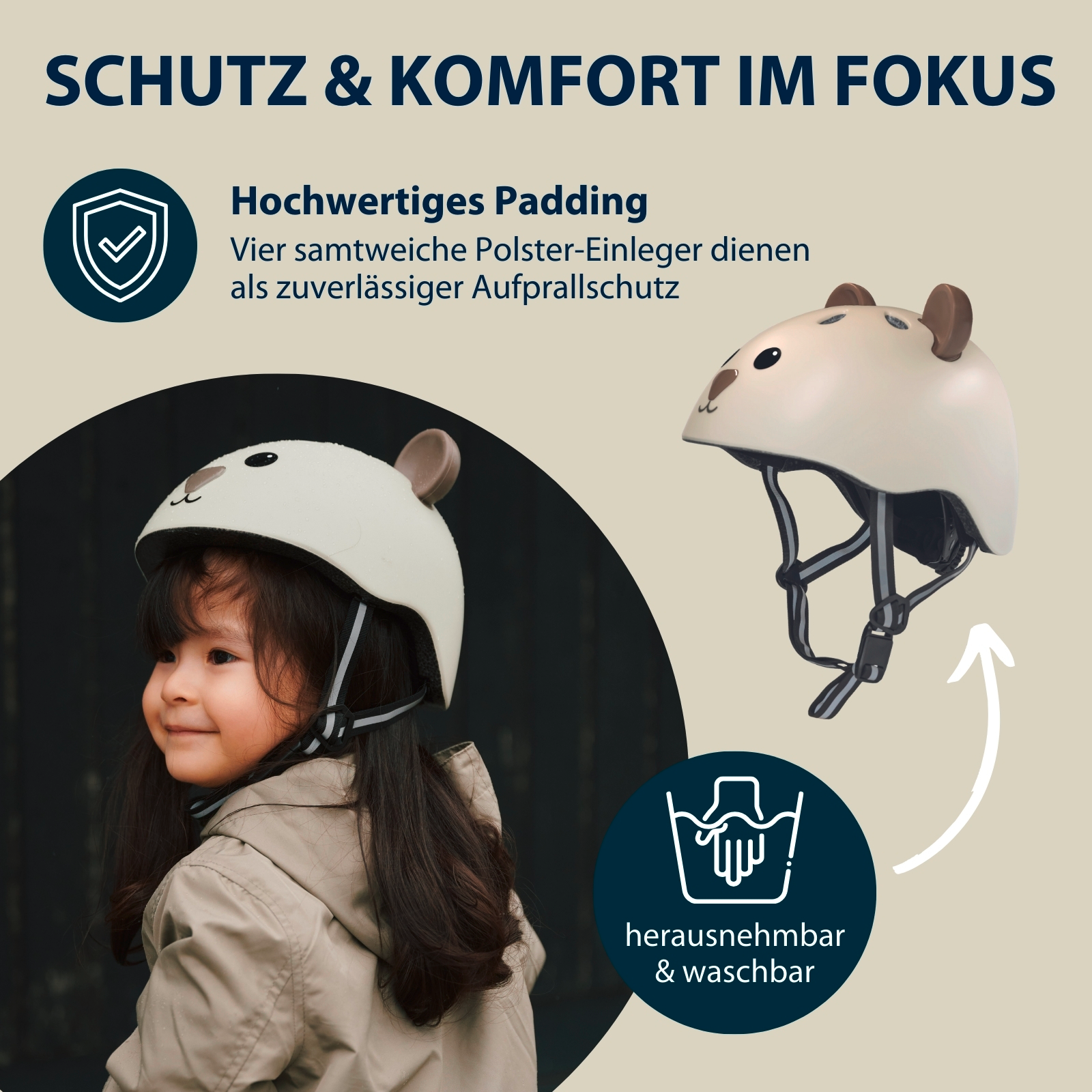 HUDORA Kinderhelm Beary, mocha, Gr. 48-52, Bild 4 von 7