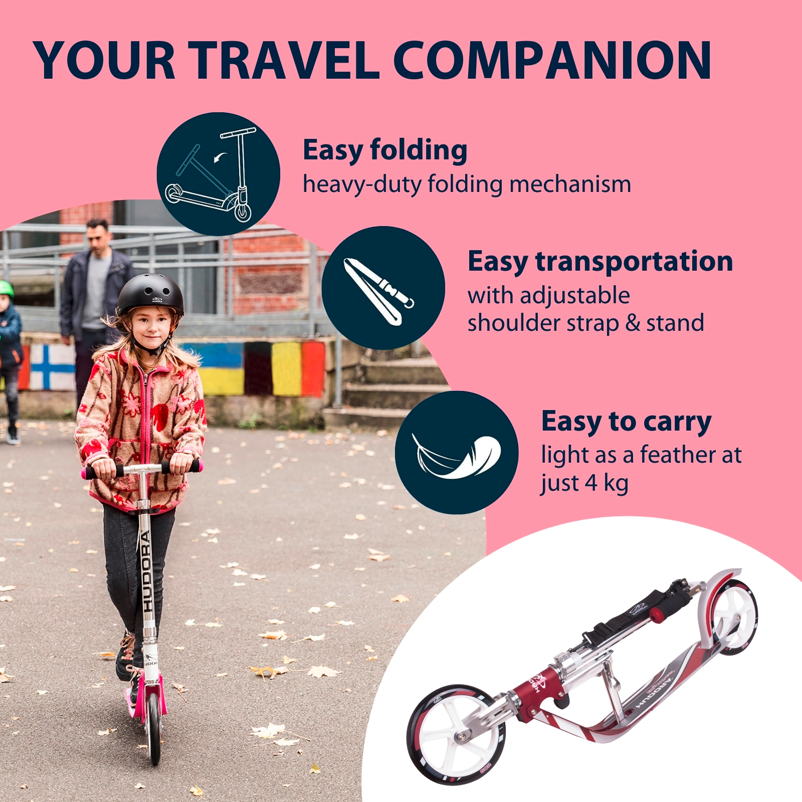 HUDORA BigWheel® 205, Scooter magenta/silber, image 4 from 7