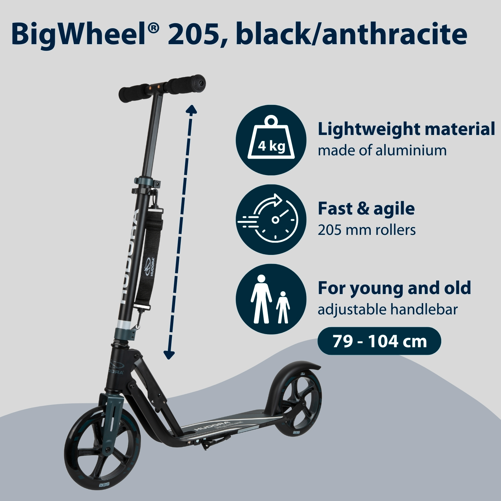 HUDORA BigWheel® 205, Scooter schwarz/anthrazit, image 2 from 7