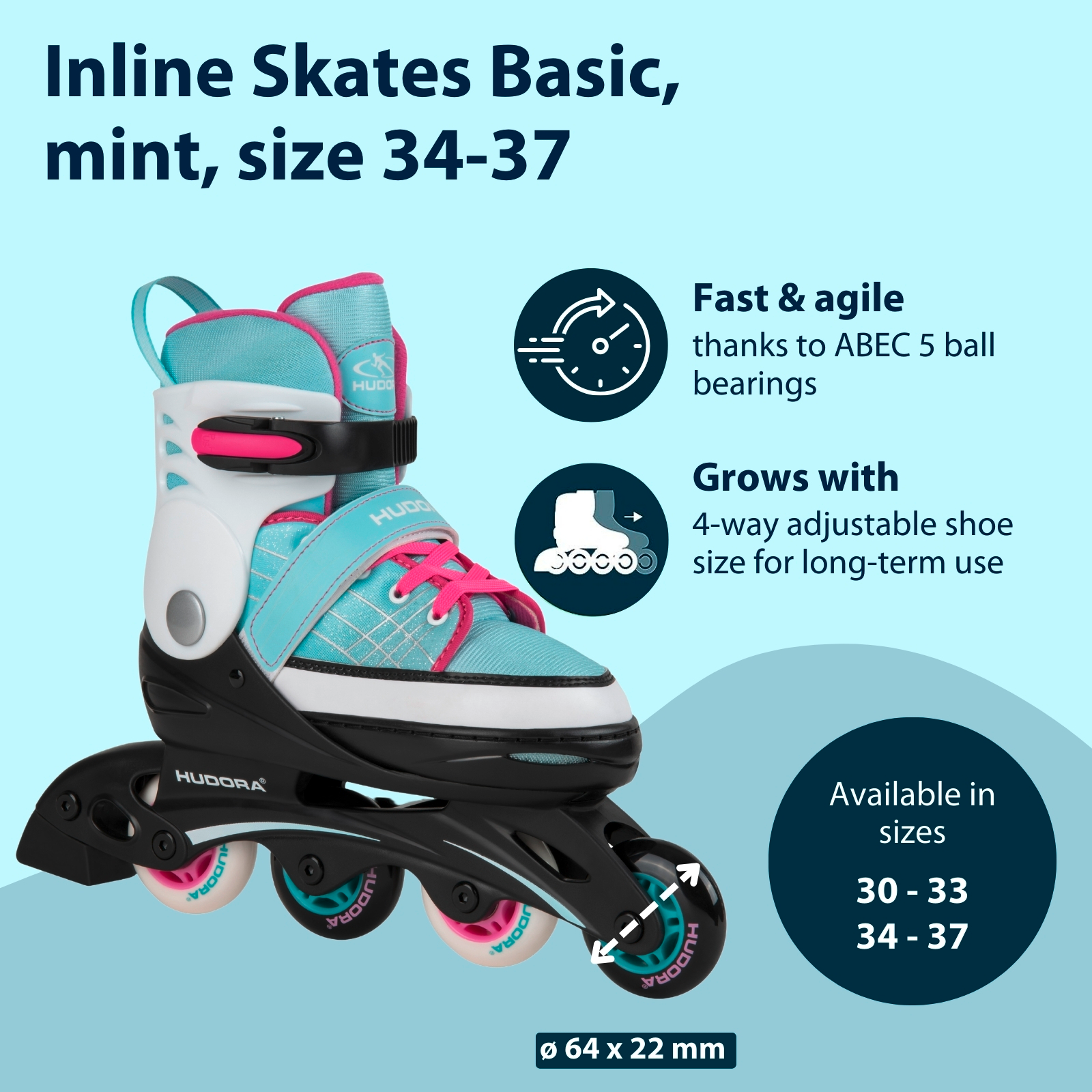 HUDORA Inline Skates Basic, mint, image 2 from 7
