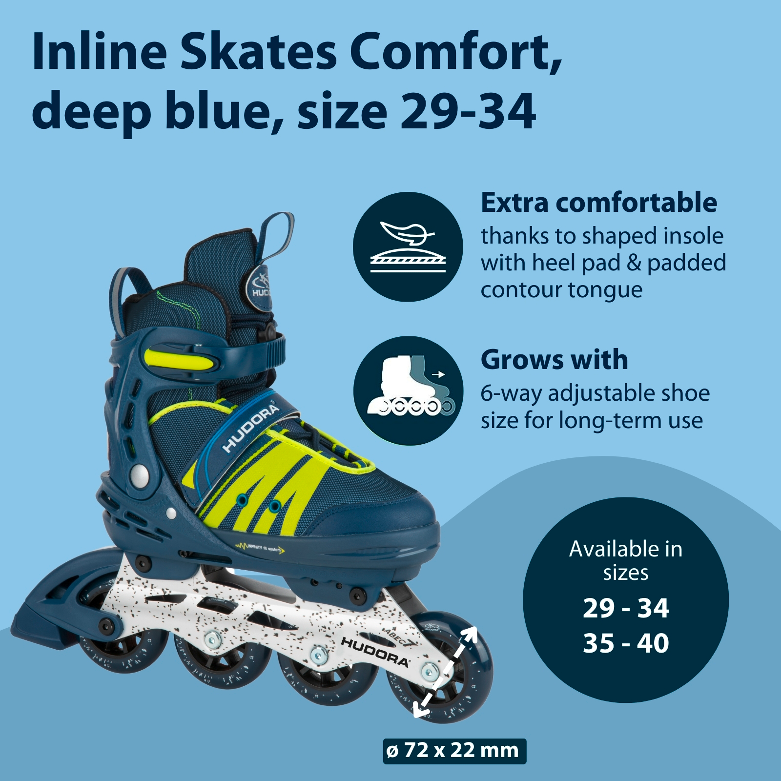 HUDORA Inline Skates Comfort, deep blue, size 29-34, image 2 from 7