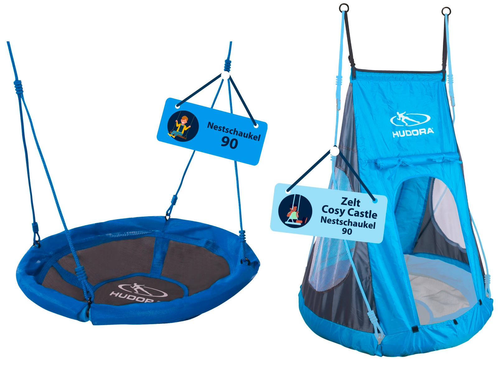 HUDORA Nestschaukel 90, blau mit Zelt Cosy Castle (Bundle)