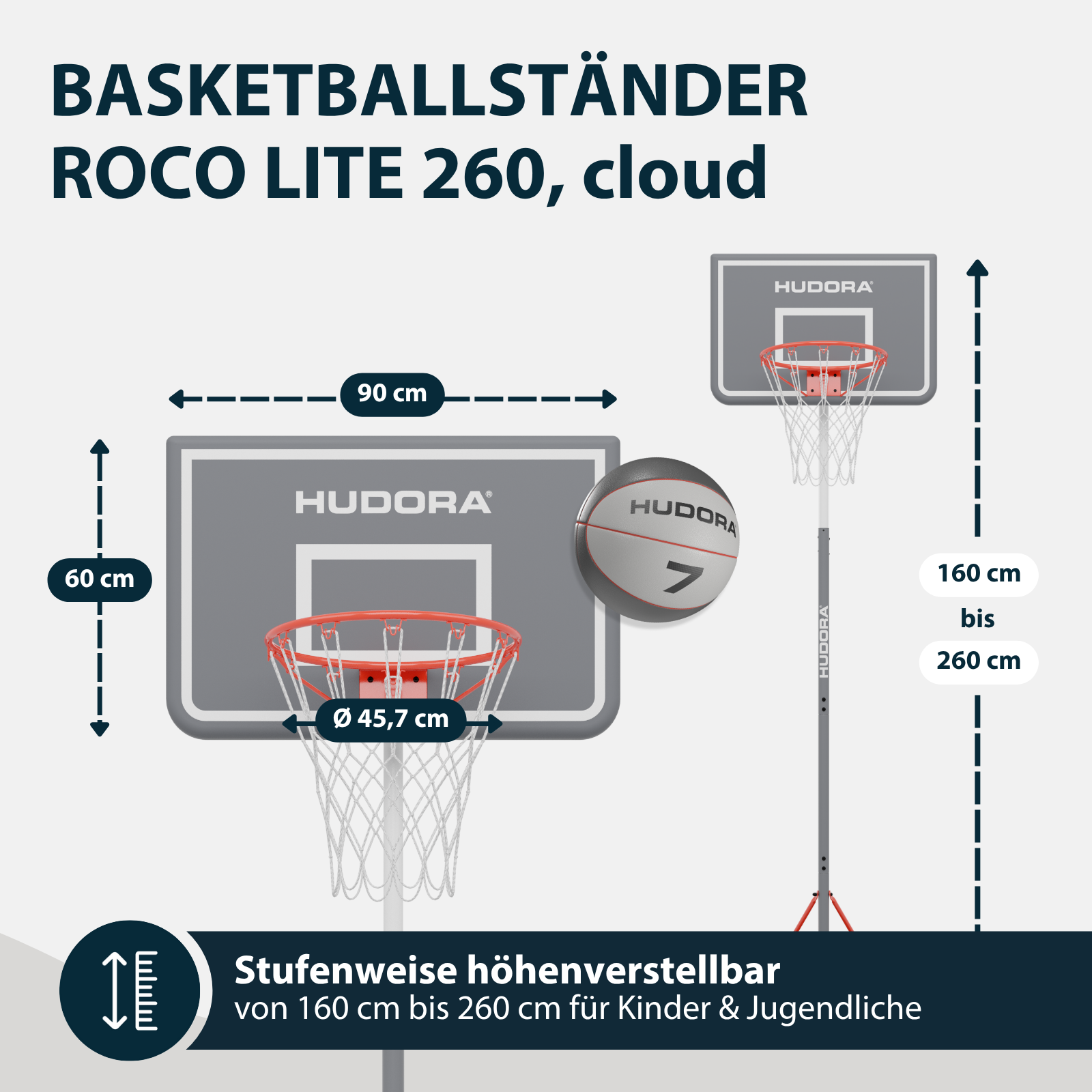 HUDORA Basketballständer RoCo Lite 260, cloud, Bild 6 von 7