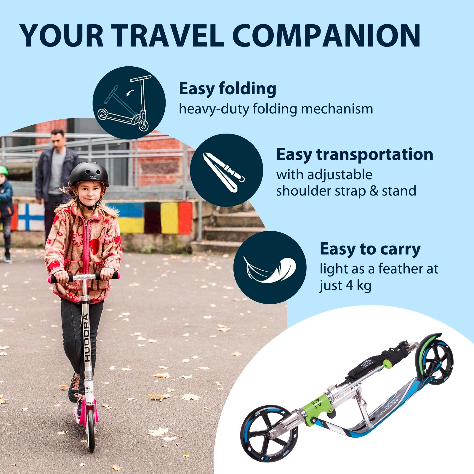HUDORA BigWheel® 205 Scooter, green/blue, image 4 from 7