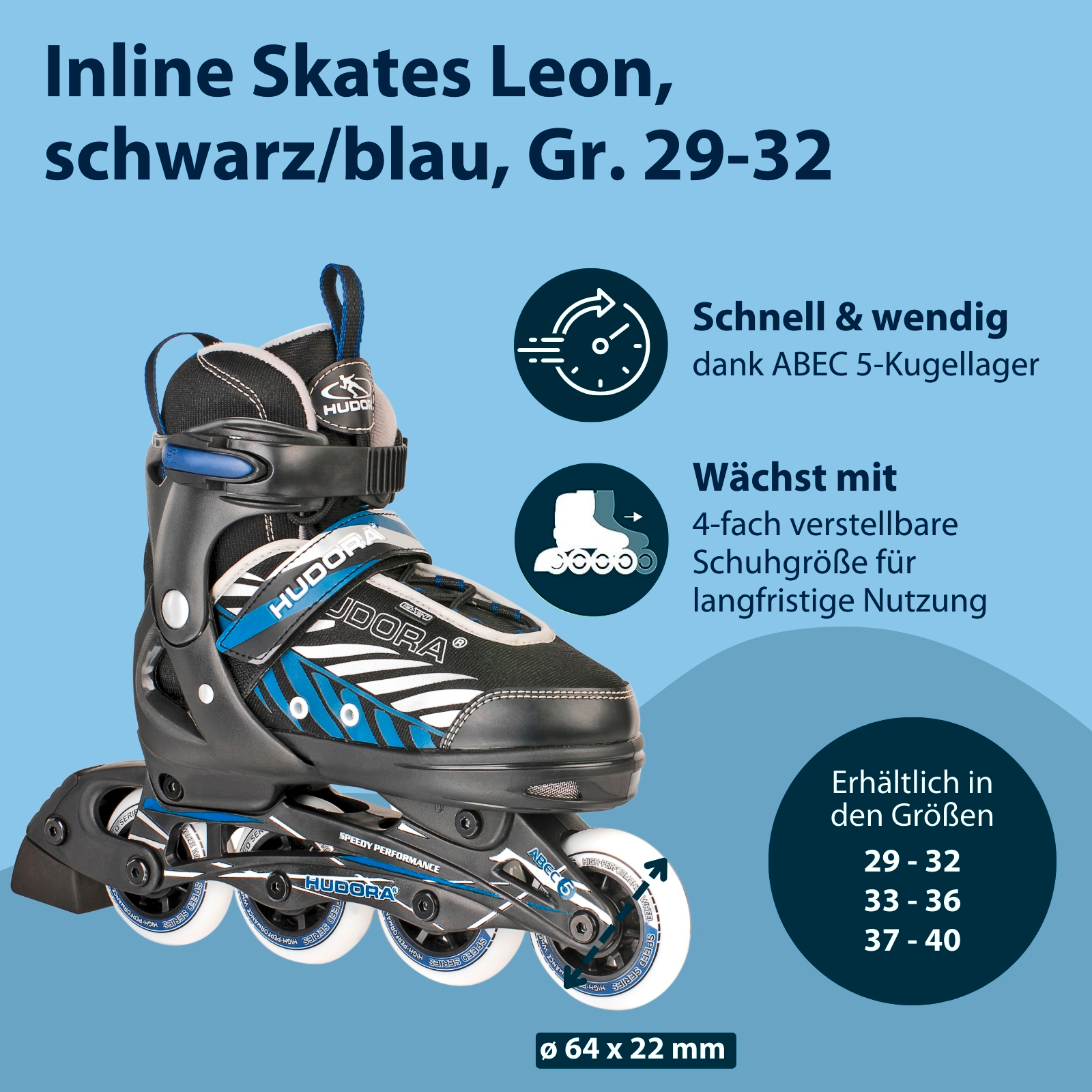 Inline Skates, Leon, schwarz/blau, Gr. 29-32, Bild 2 von 7