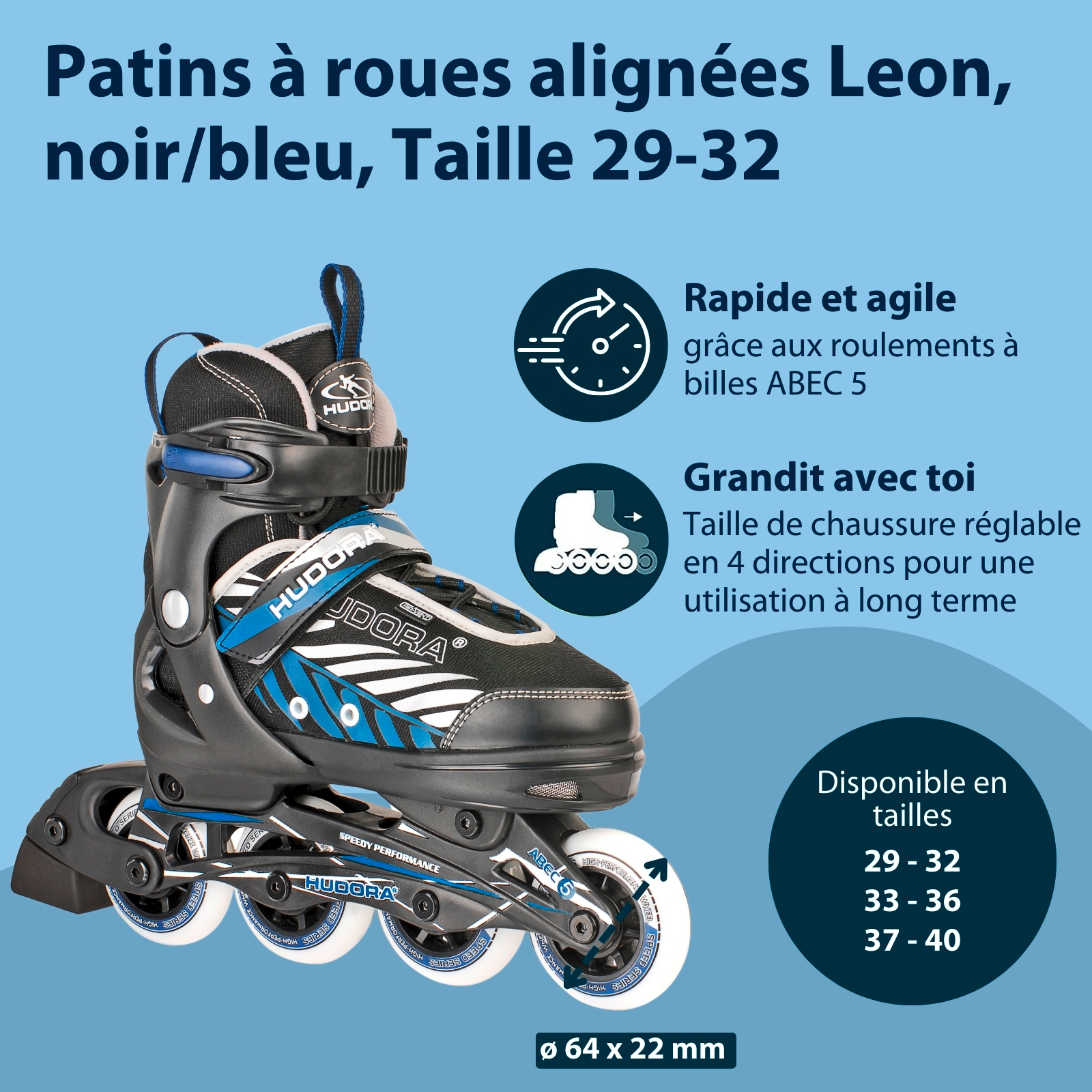Inline skates, Leon, black/blue, size 29-32, image 2 from 7