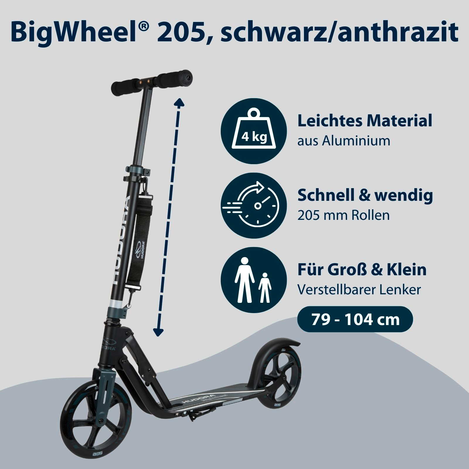HUDORA BigWheel® 205, Scooter schwarz/anthrazit, Bild 2 von 7