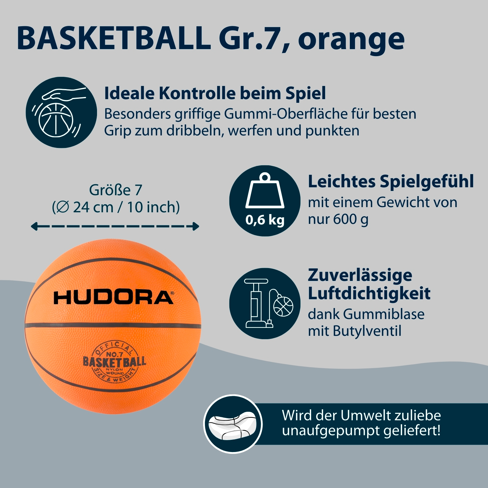 HUDORA Basketball, Gr. 7, orange, unaufgepumpt, Bild 2 von 5