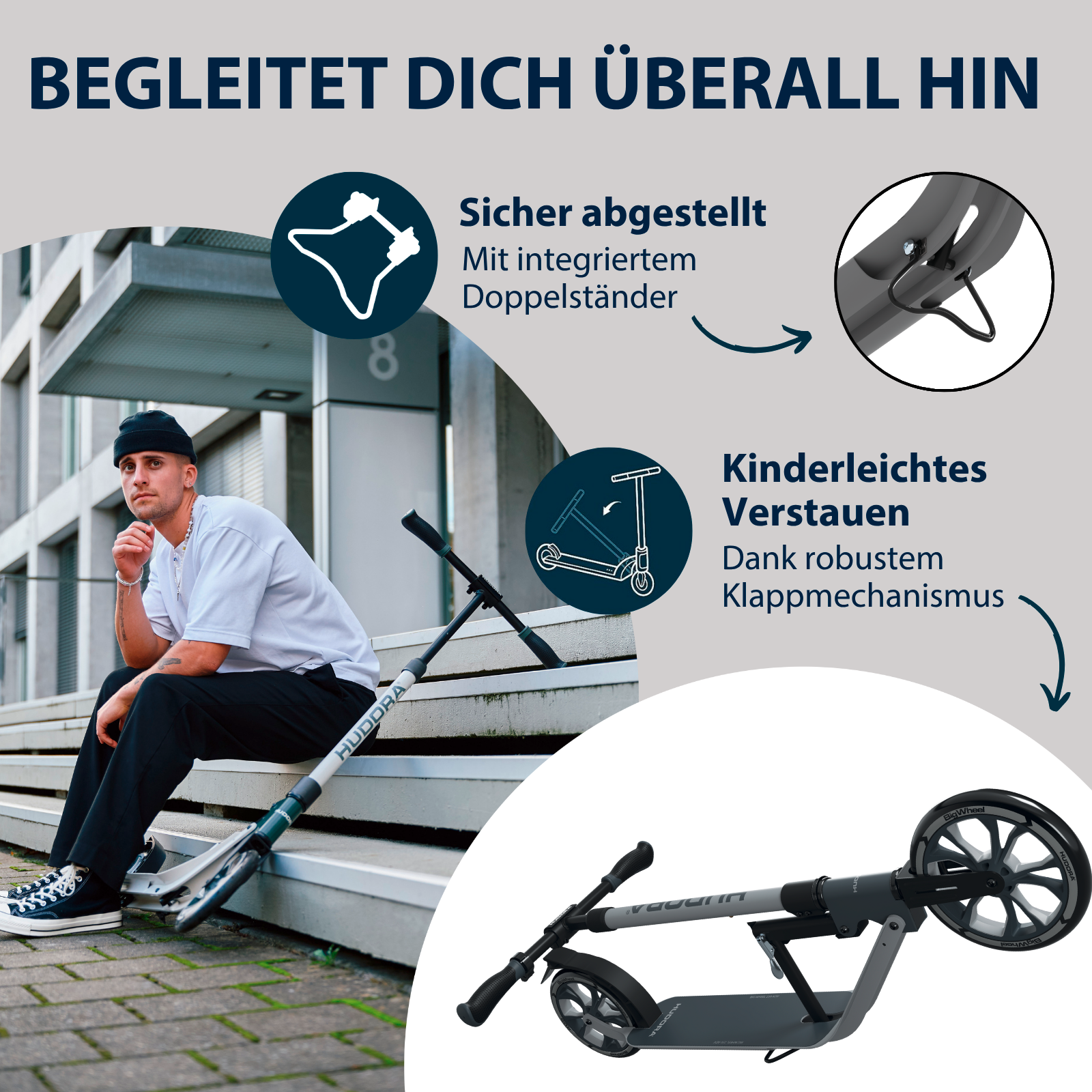 HUDORA BigWheel® 230 Advanced, Scooter shadow, Bild 4 von 7