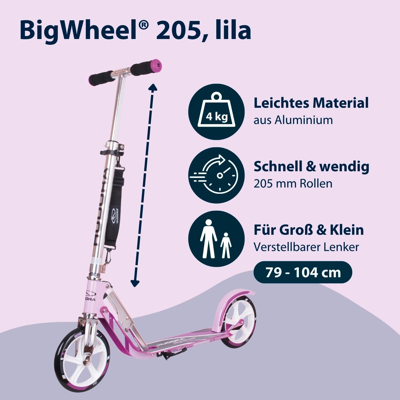 HUDORA BigWheel® 205, Scooter lila, Bild 2 von 7