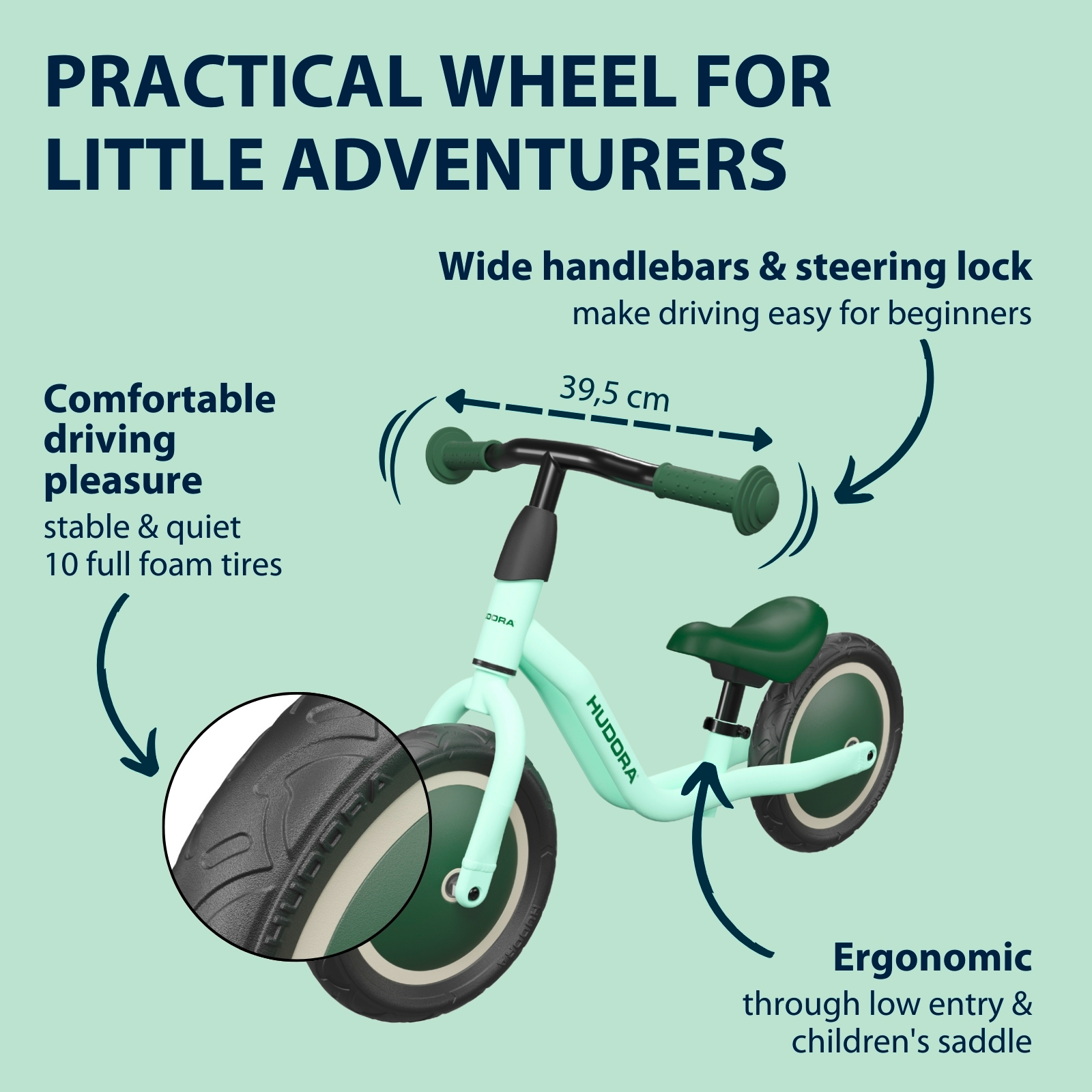 HUDORA Cruisy balance bike, mint, image 3 from 6