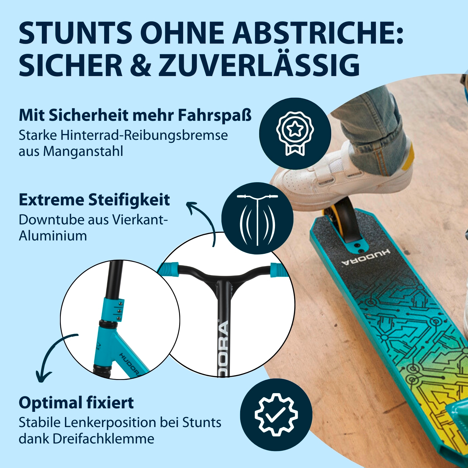 HUDORA Stunt Scooter Kids, hellblau, Bild 5 von 7