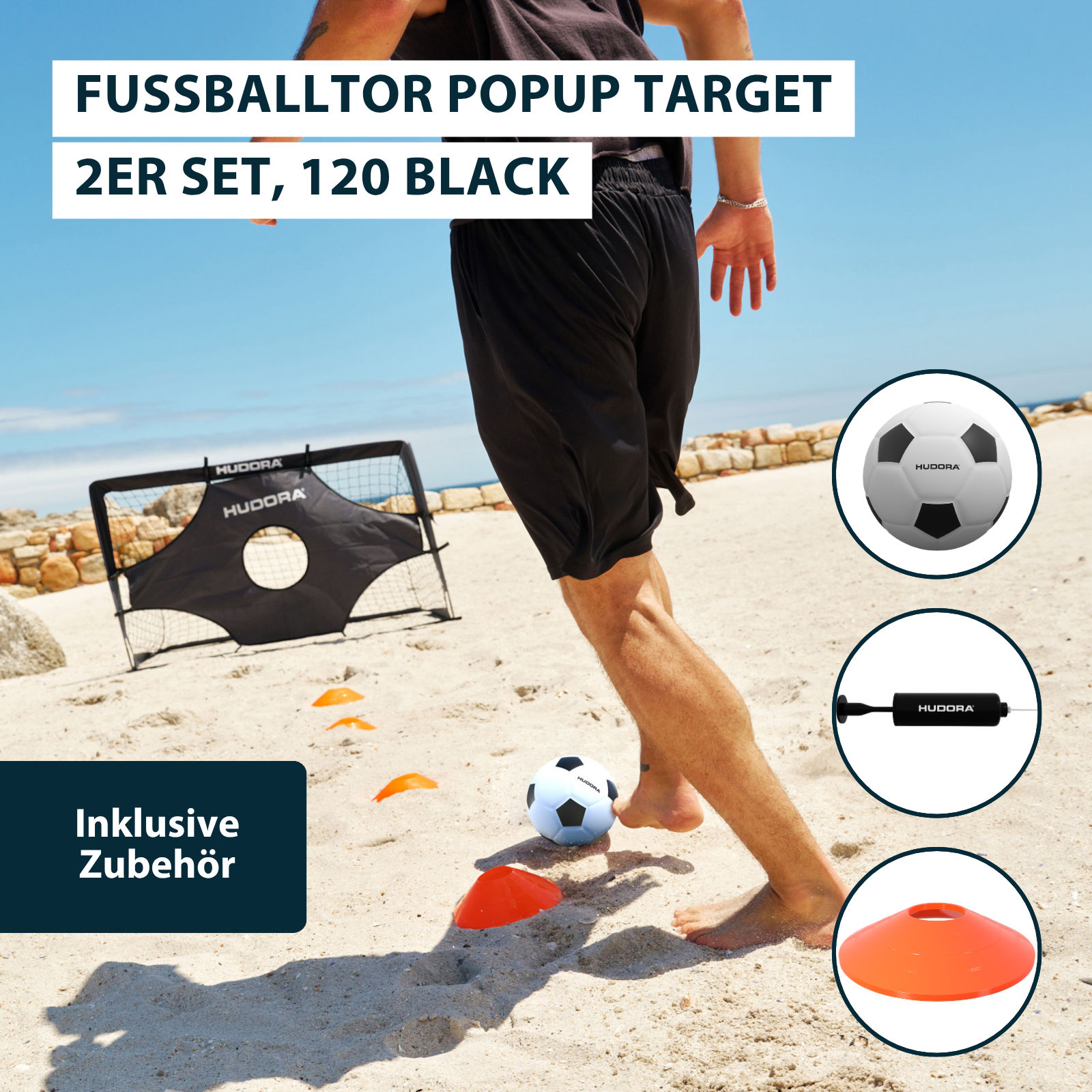 HUDORA football goal PopUp Target 120 (Set of 2) Black, image 2 from 7