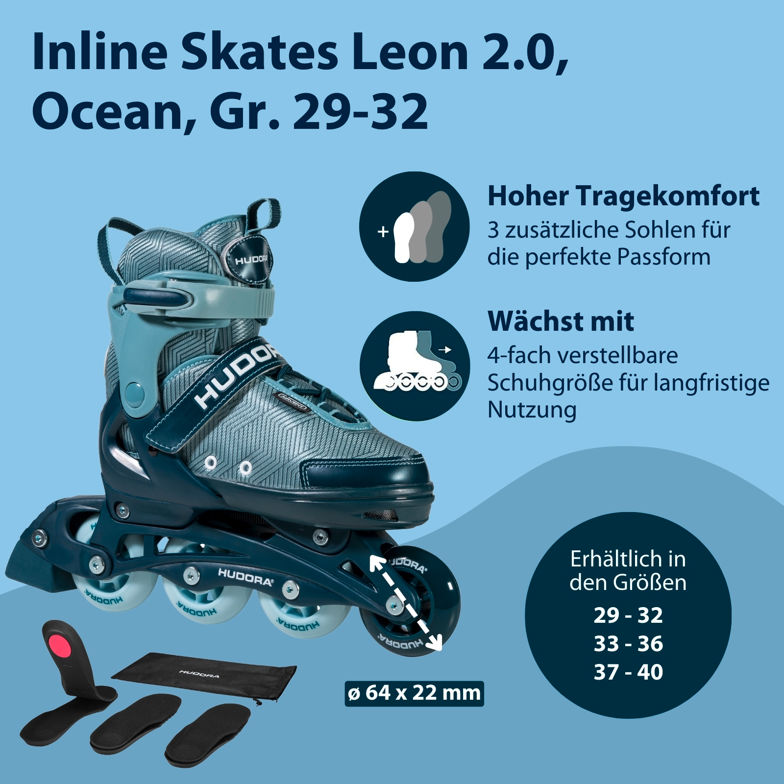 Inline Skates, Leon 2.0, ocean, Gr. 29-40, Bild 2 von 7