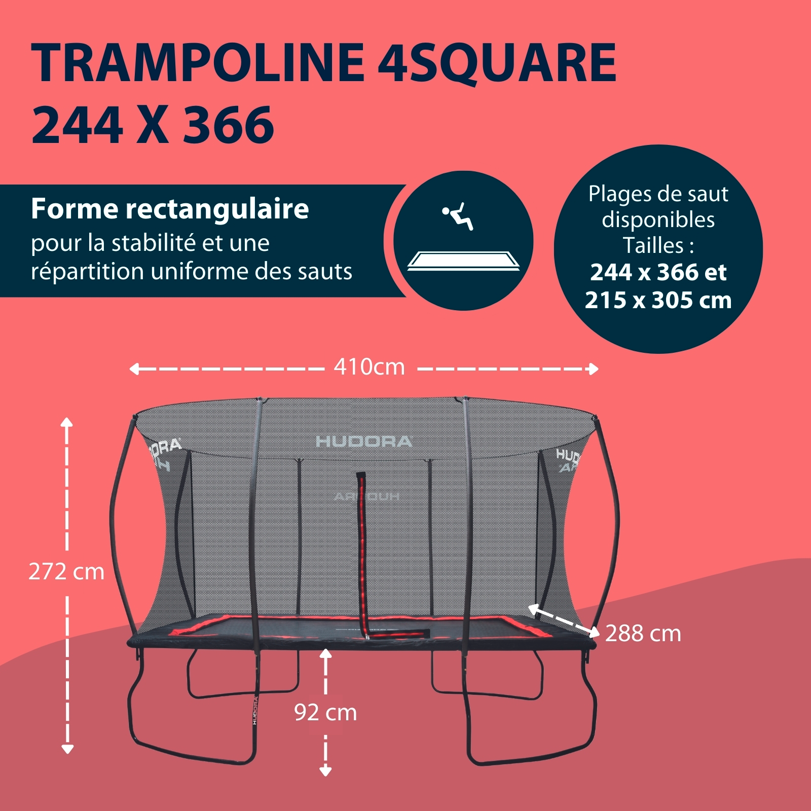HUDORA trampoline 4square 244 x 366, image 2 from 7
