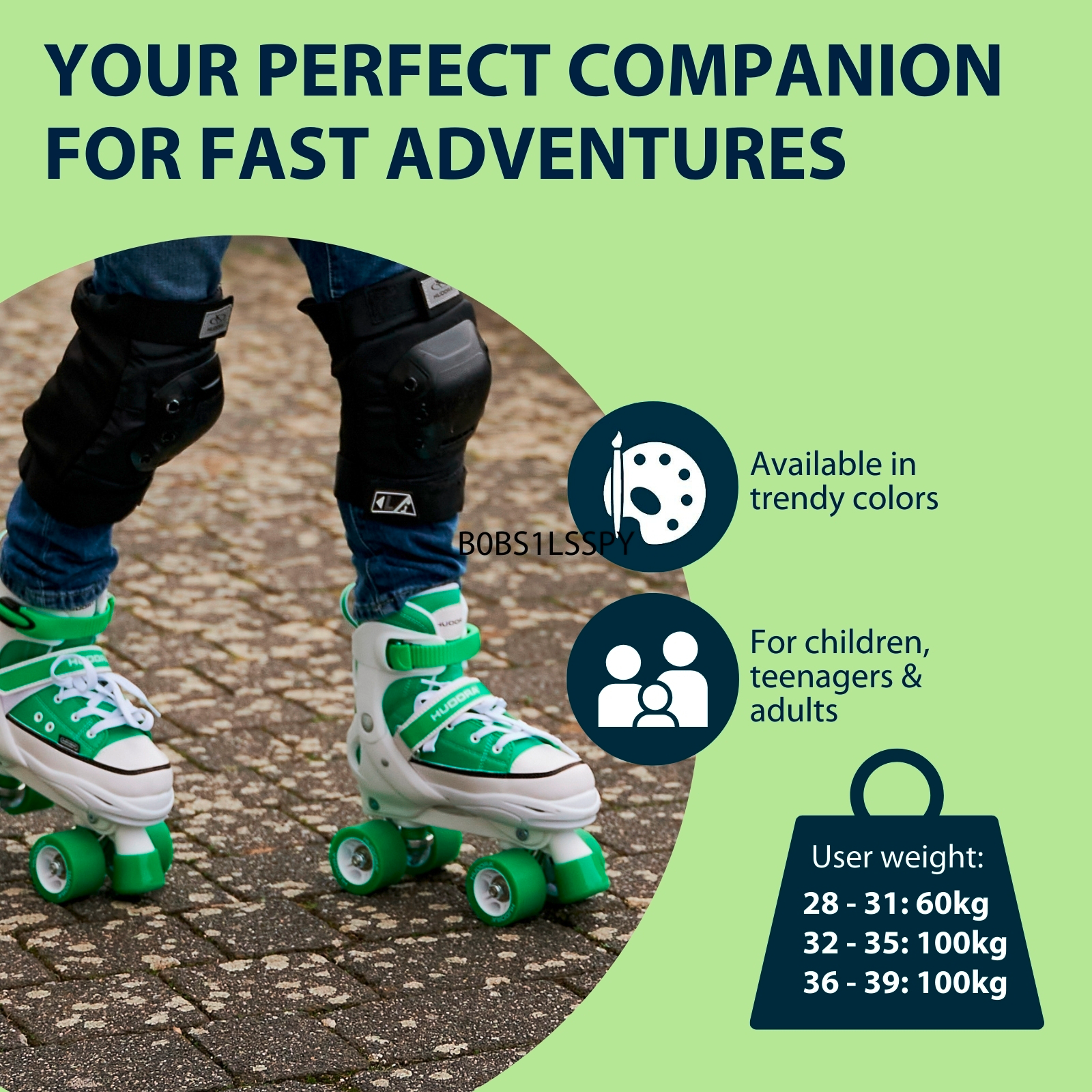 HUDORA roller skate sneaker, grass, size 28-39, image 6 from 7