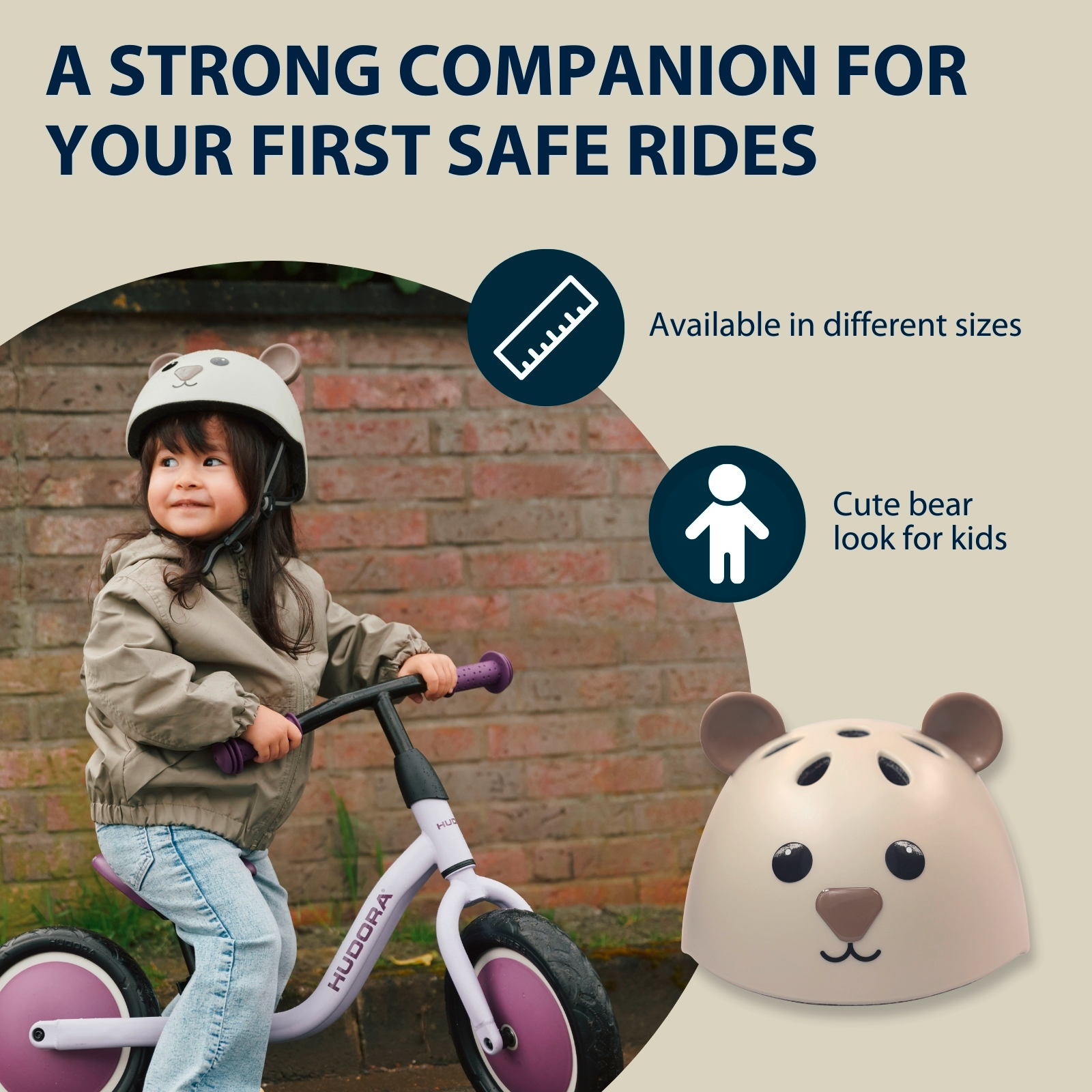 HUDORA children's helmet Beary, mocha, size 44-47, image 6 from 7