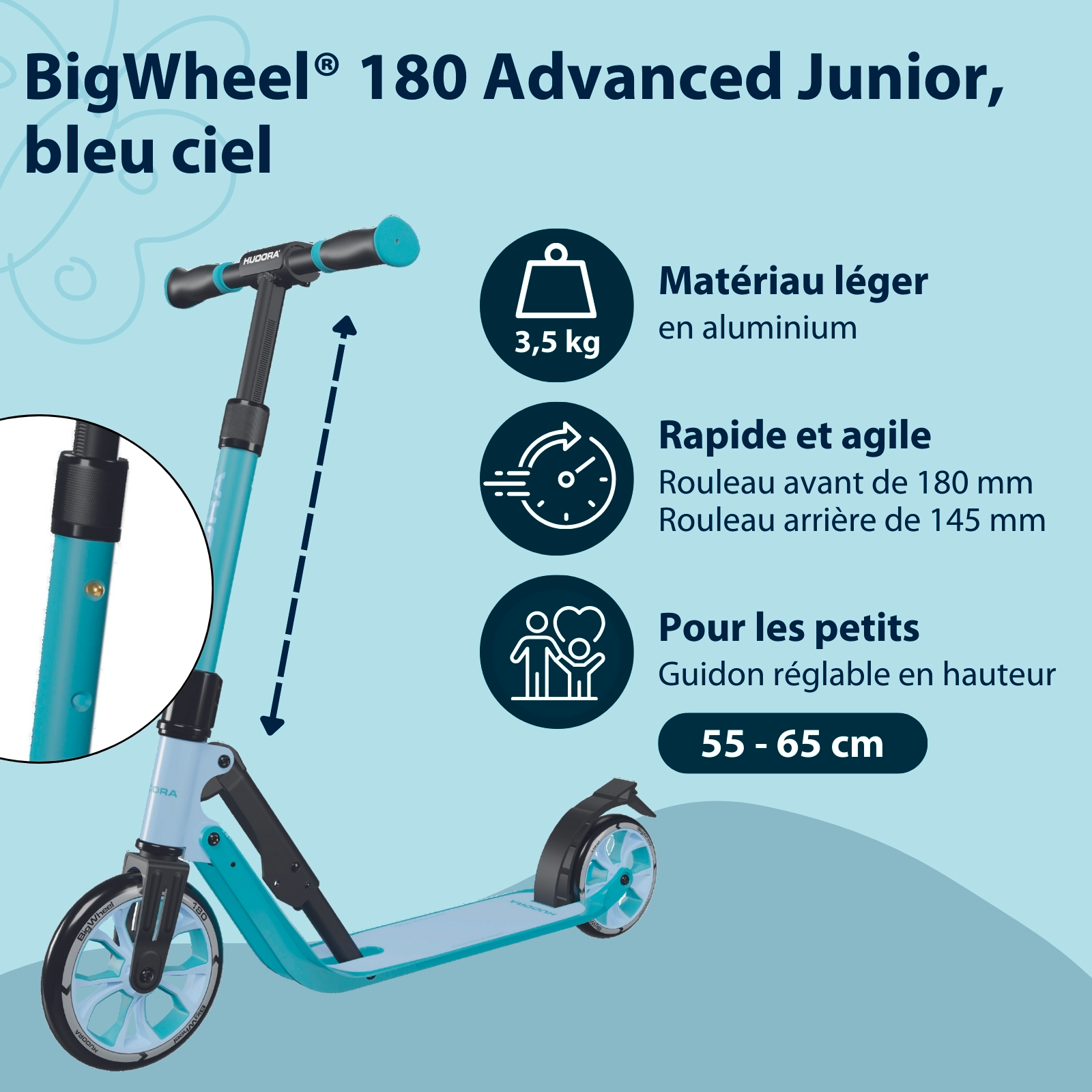 HUDORA BigWheel® 180 Advanced Junior, sky blue, image 2 from 7