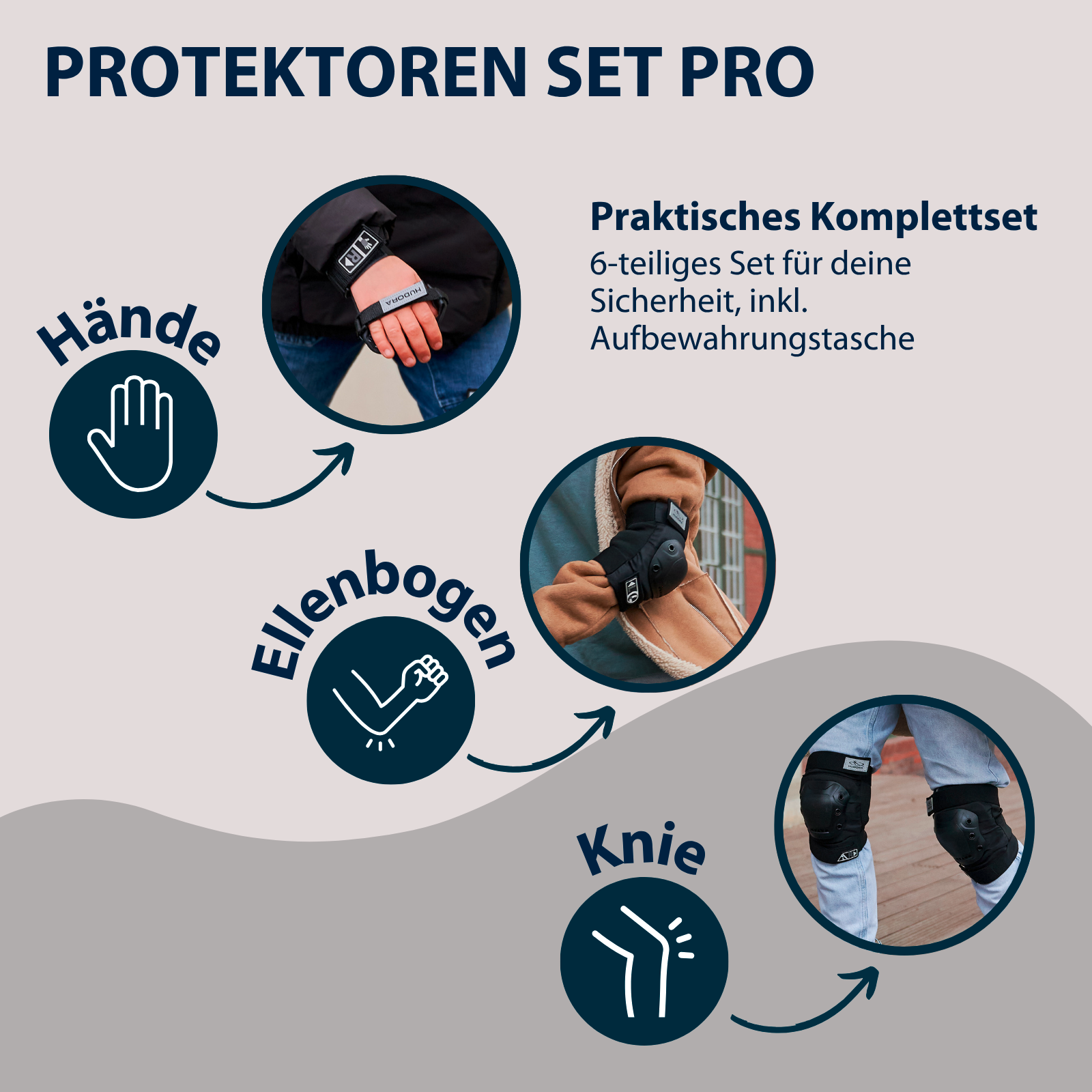 HUDORA Biomechanisches Protektoren Set Pro schwarz L, Bild 2 von 6