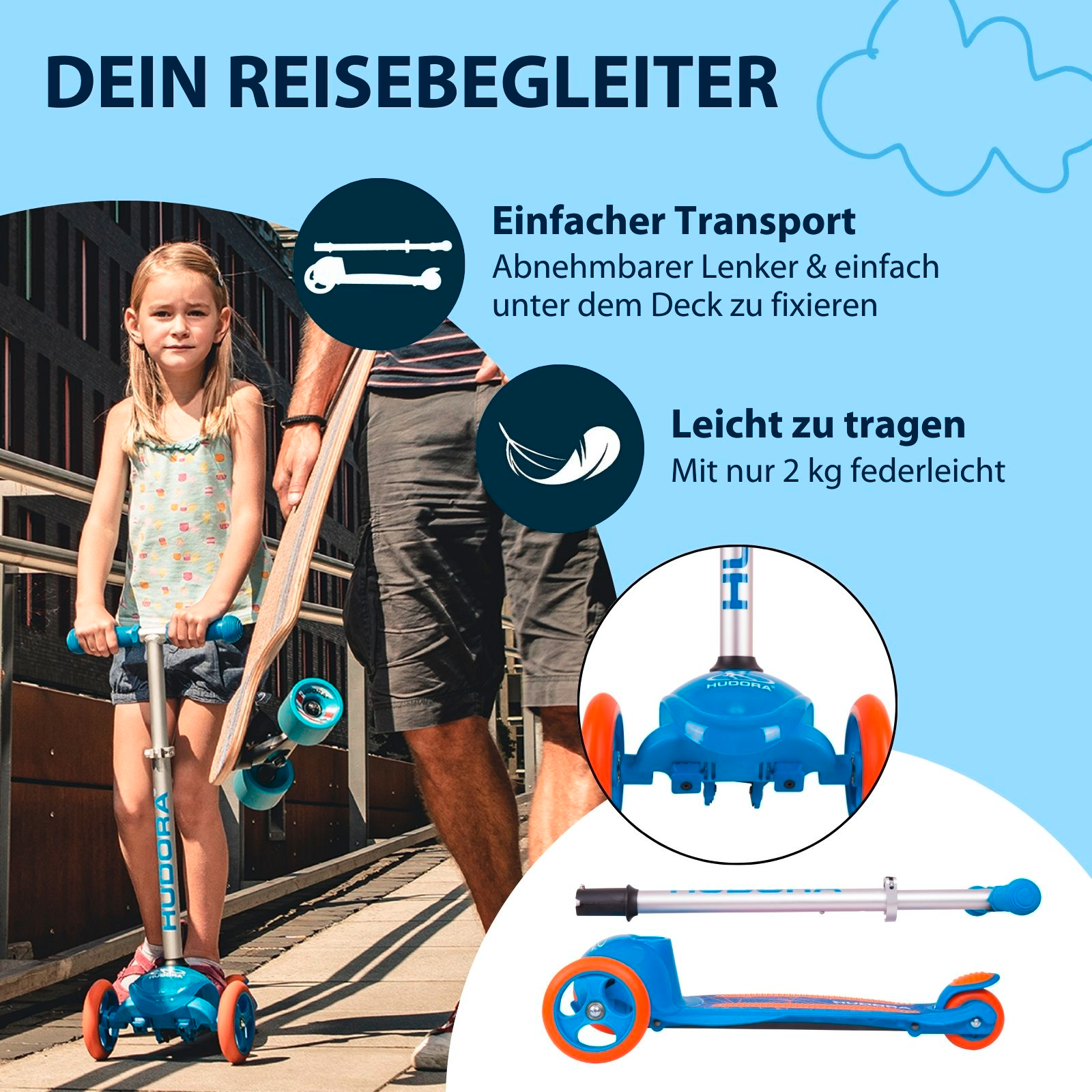 HUDORA Kinderscooter Flitzkids 2.0, blau, Bild 4 von 7