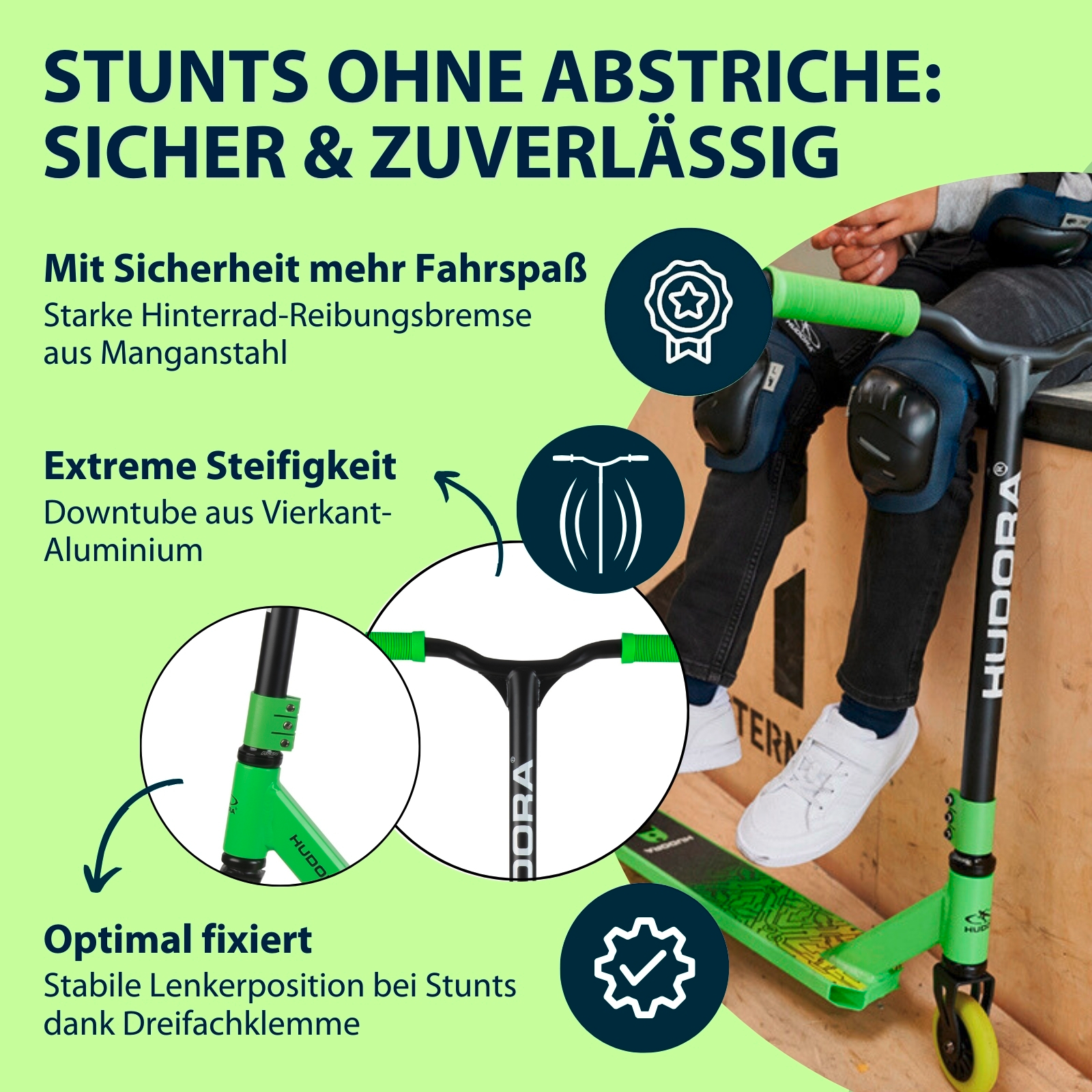 HUDORA Stunt Scooter Kids, grün, Bild 5 von 7