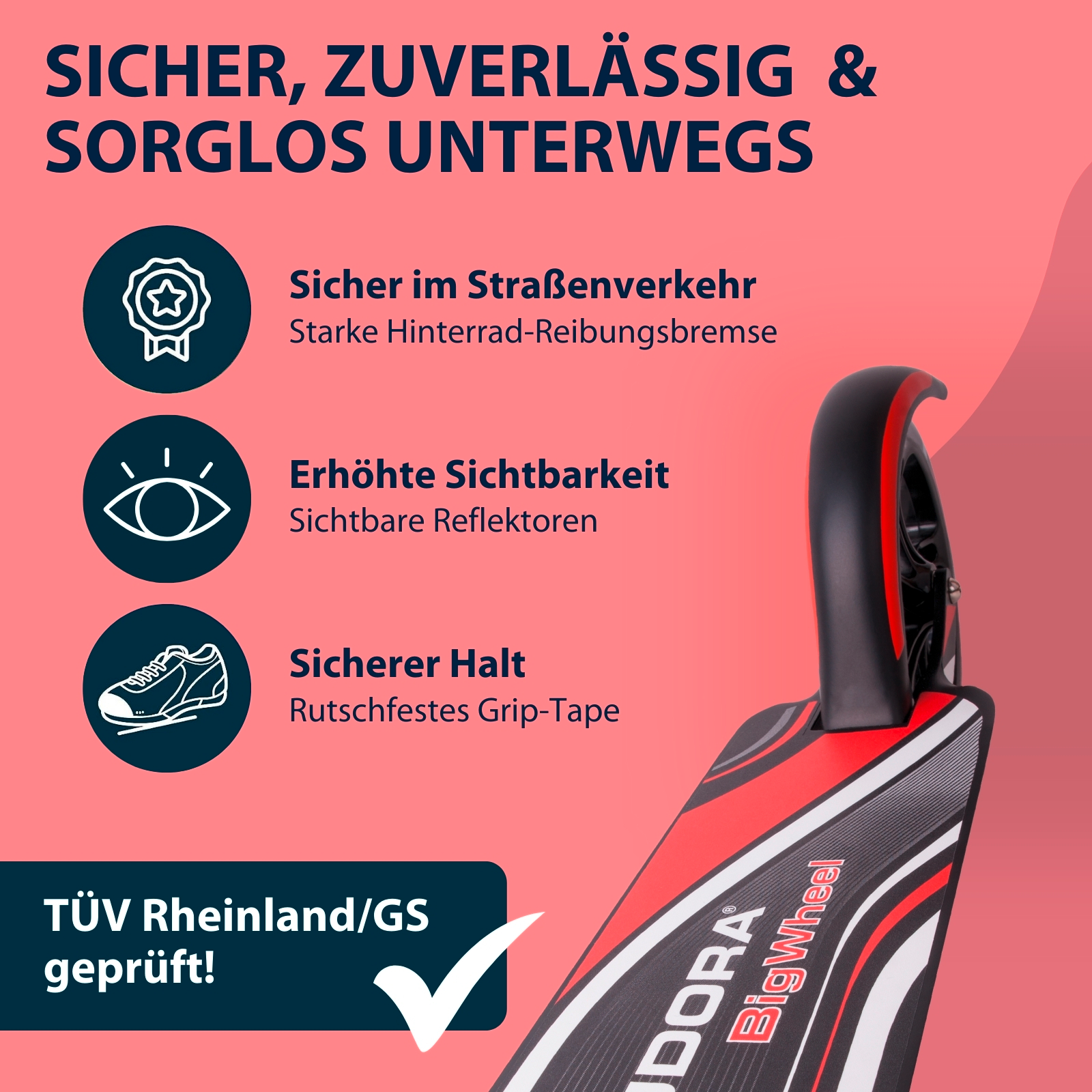 HUDORA BigWheel® 205, Scooter schwarz/rot, Bild 5 von 7