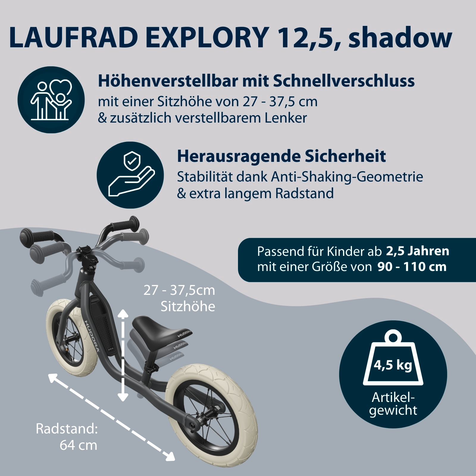 HUDORA Laufrad Explory, shadow, Bild 2 von 6
