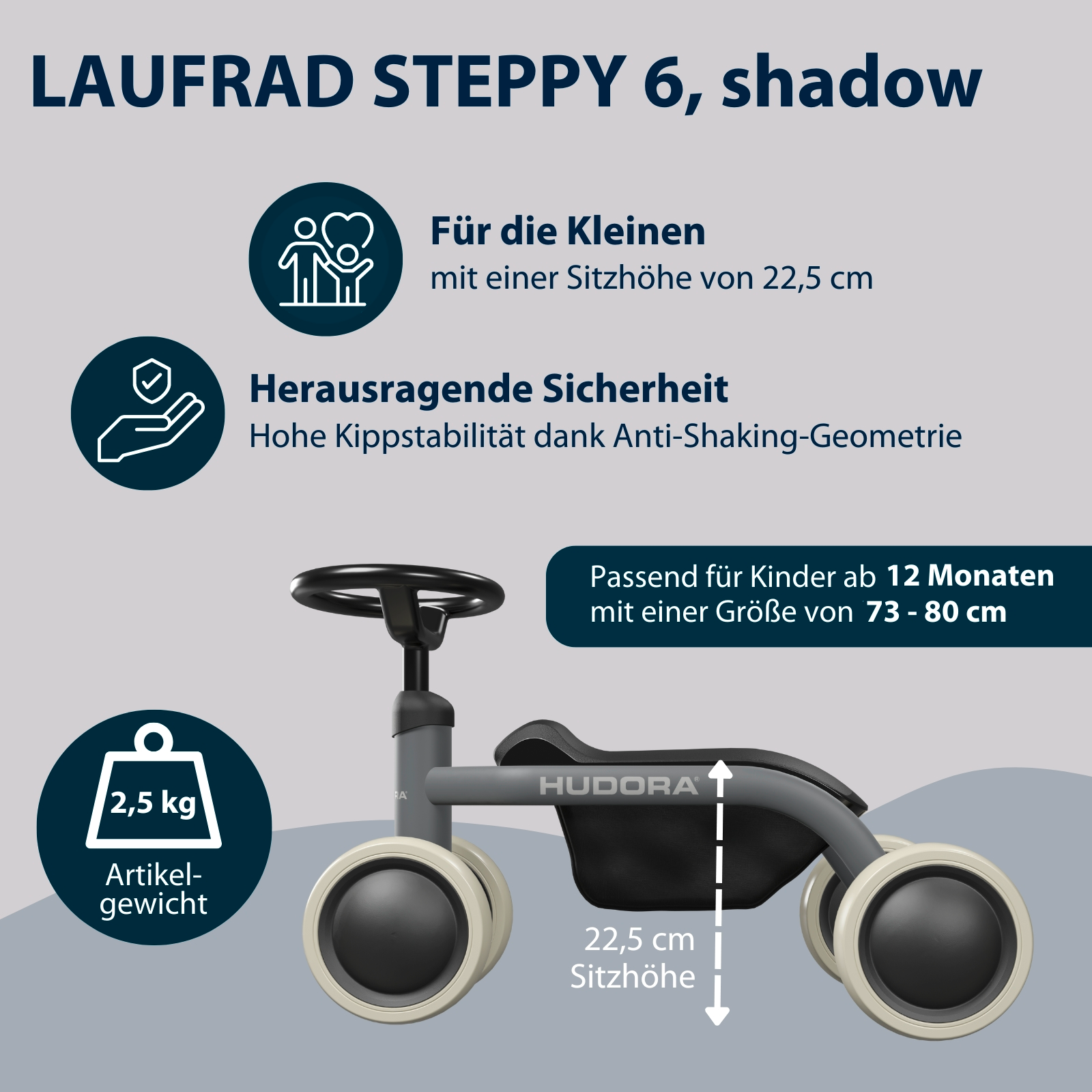 HUDORA Laufrad Steppy, shadow, Bild 2 von 6