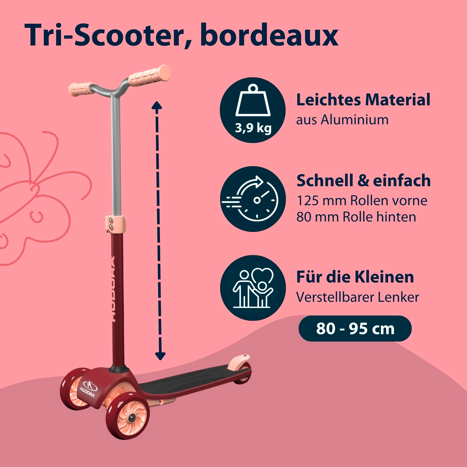HUDORA Tri-Scooter, bordeaux, Bild 2 von 7