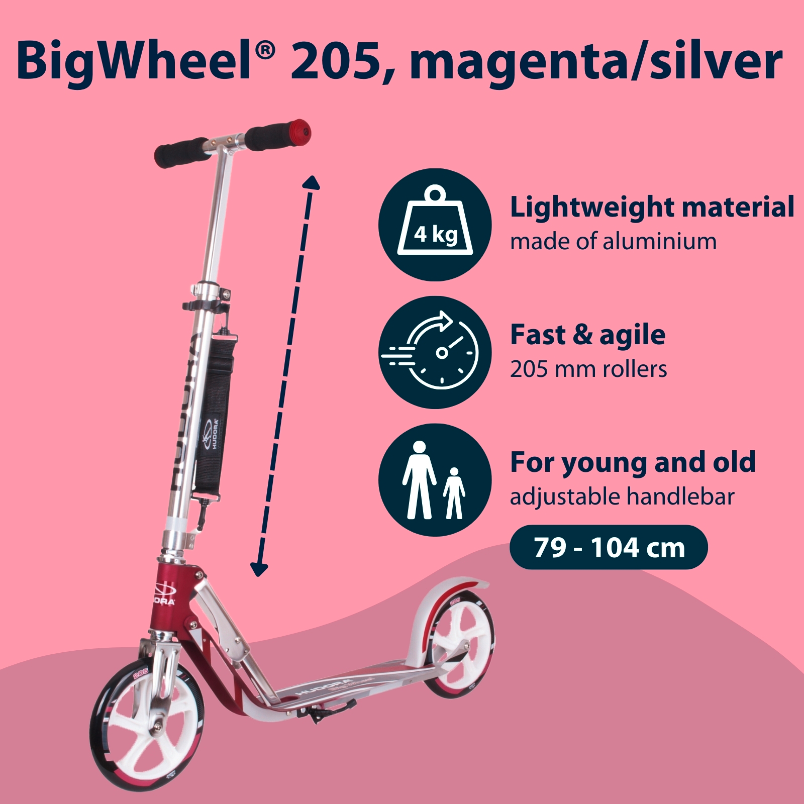 HUDORA BigWheel® 205, Scooter magenta/silber, image 2 from 7