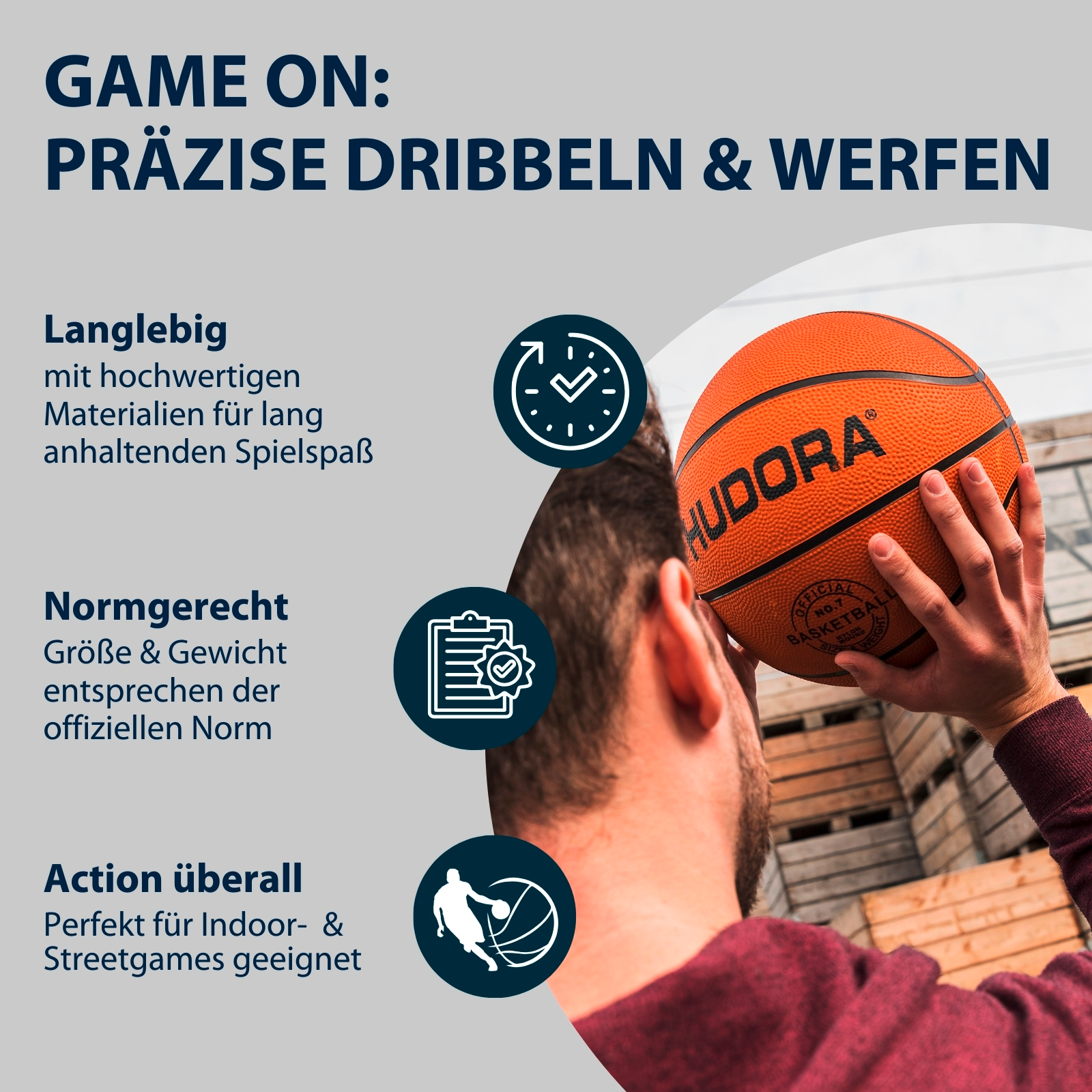 HUDORA Basketball, Gr. 7, orange, unaufgepumpt, Bild 3 von 5