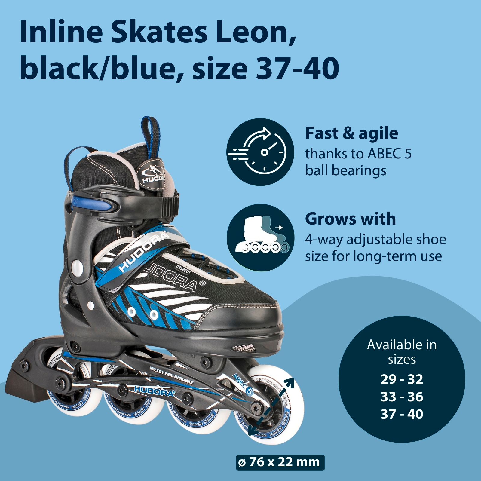 Inline skates, Leon, black/blue, size 37-40, image 2 from 7