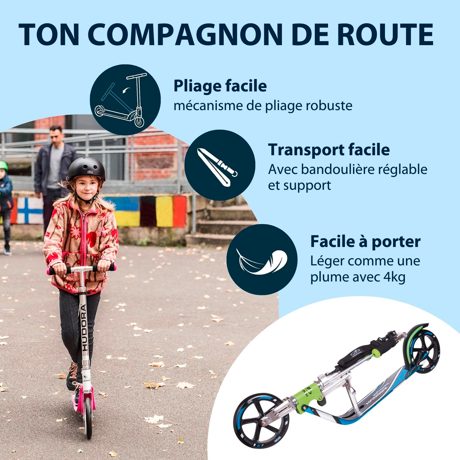 HUDORA BigWheel® 205 Scooter, green/blue, image 4 from 7