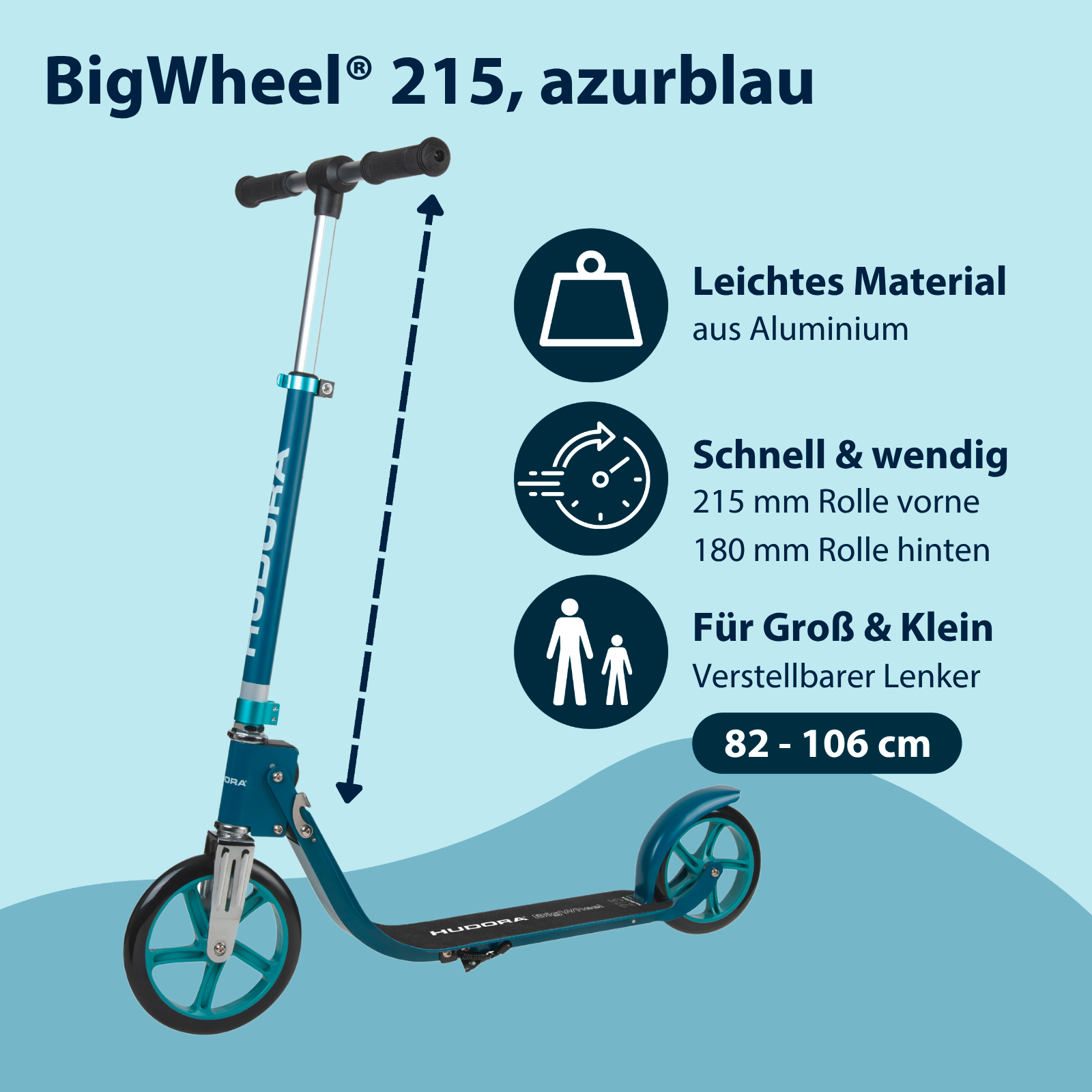 HUDORA BigWheel® 215 Scooter, azurblau, Bild 2 von 7