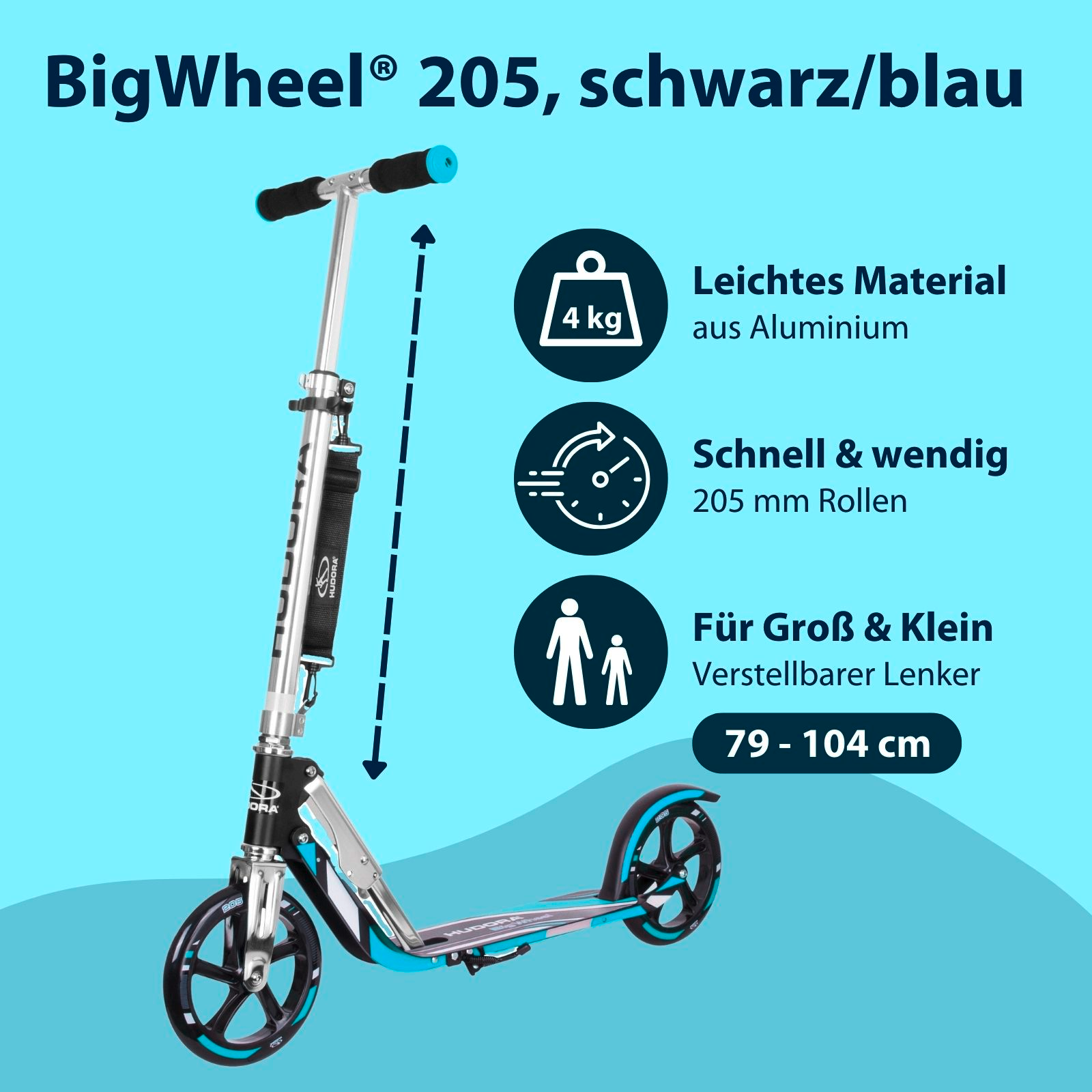 HUDORA BigWheel® 205 Schwarz/Blau, Bild 2 von 7