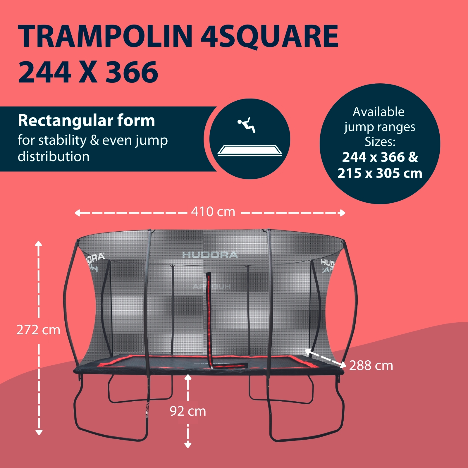 HUDORA trampoline 4square 244 x 366, image 2 from 7