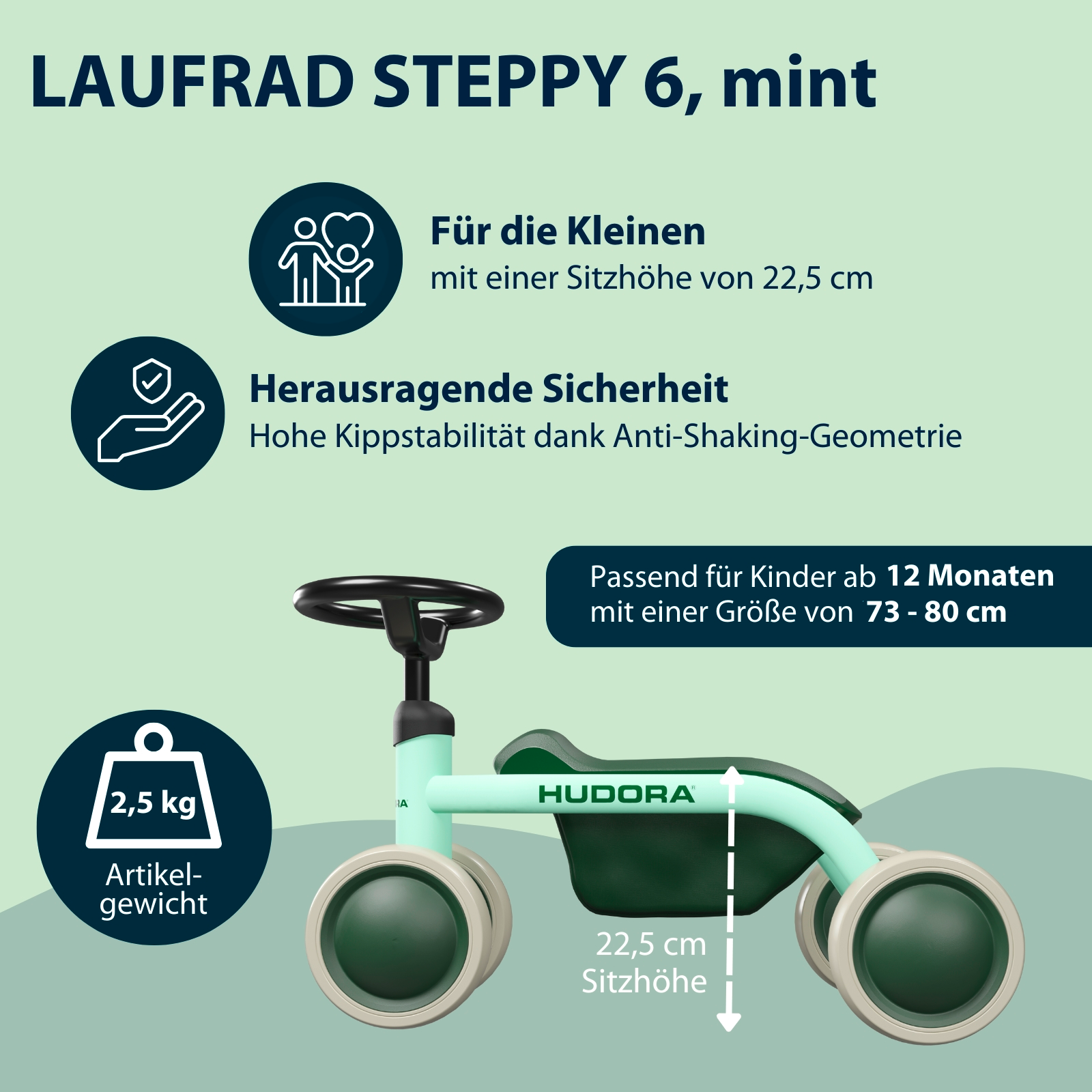 HUDORA Laufrad Steppy, mint, Bild 2 von 6