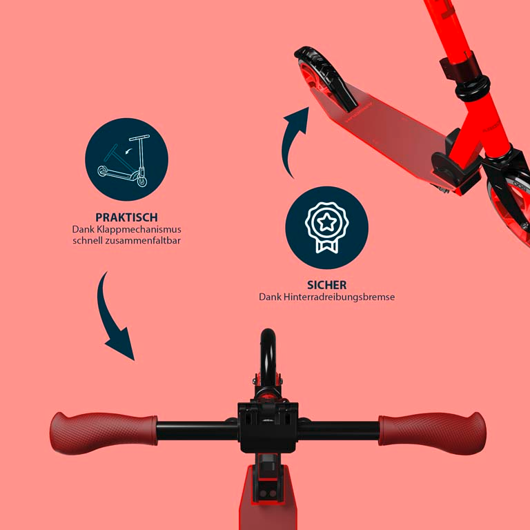 HUDORA Scooter Up 200, red inklusive Kabelschloss (Bundle), Bild 2 von 5