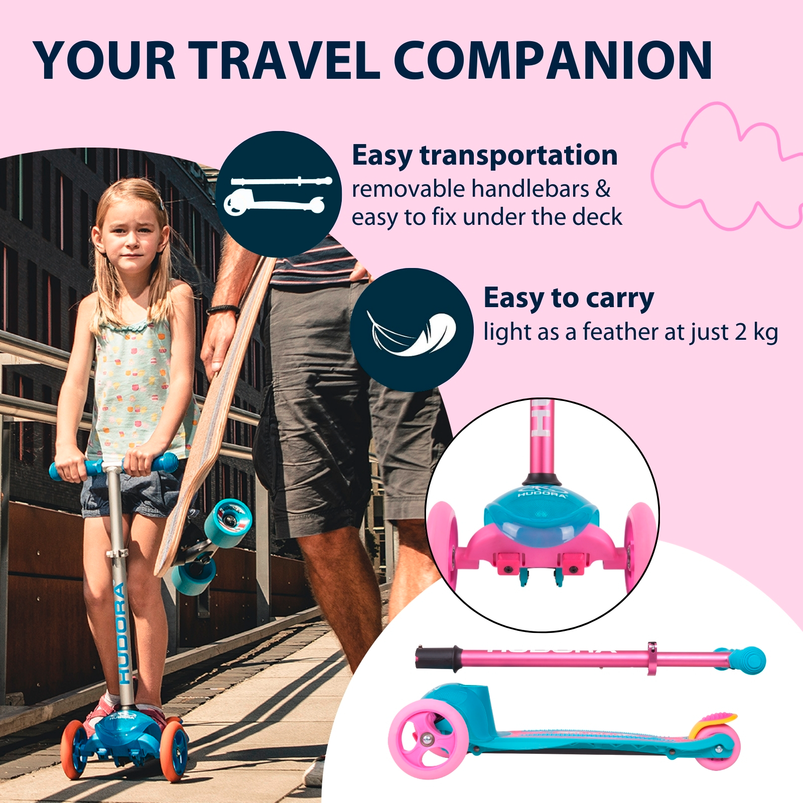 HUDORA Kinderscooter Flitzkids 2.0 Skate Wonders, image 4 from 7