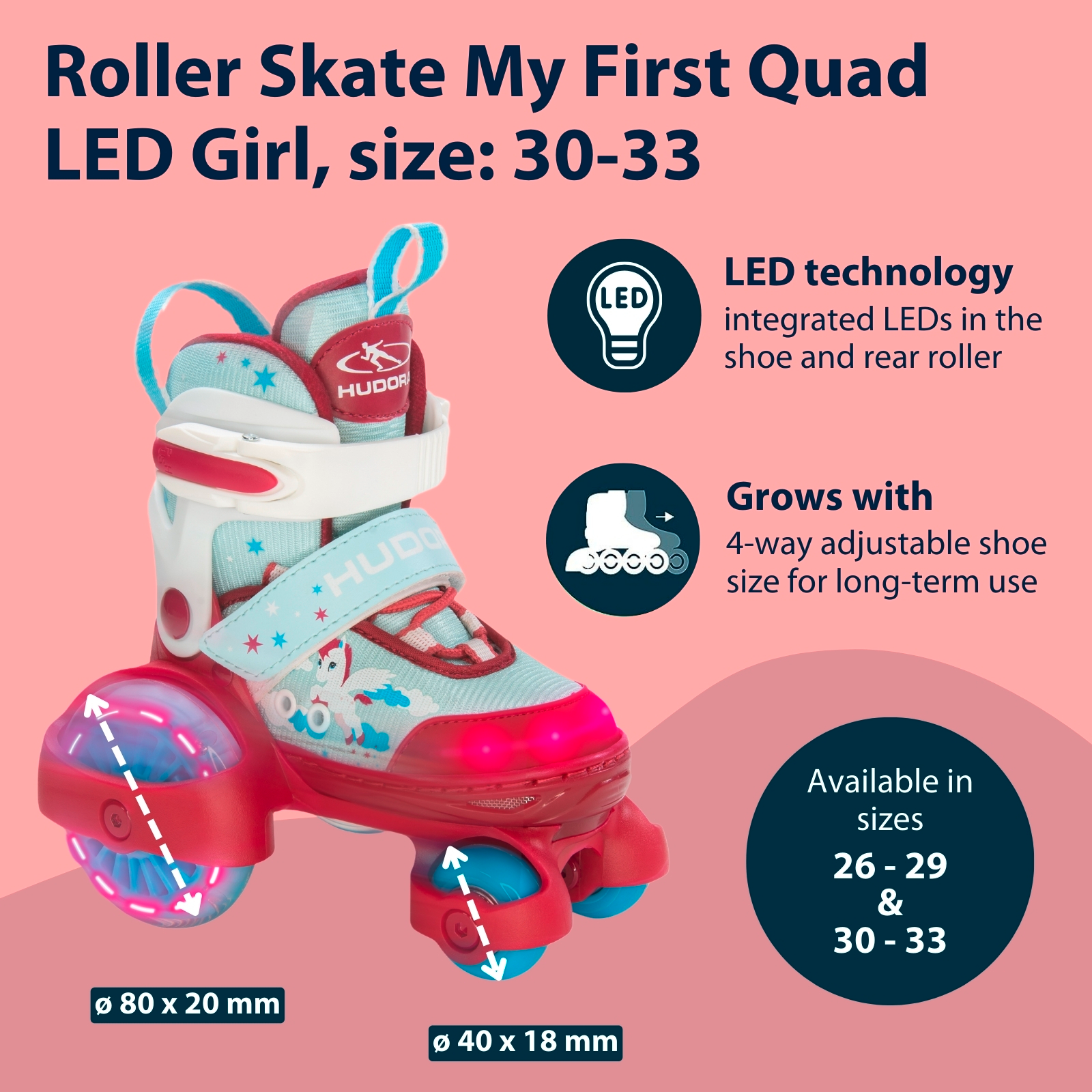 Roller skate My First Quad LED, Girl, size 26-29, image 2 from 7