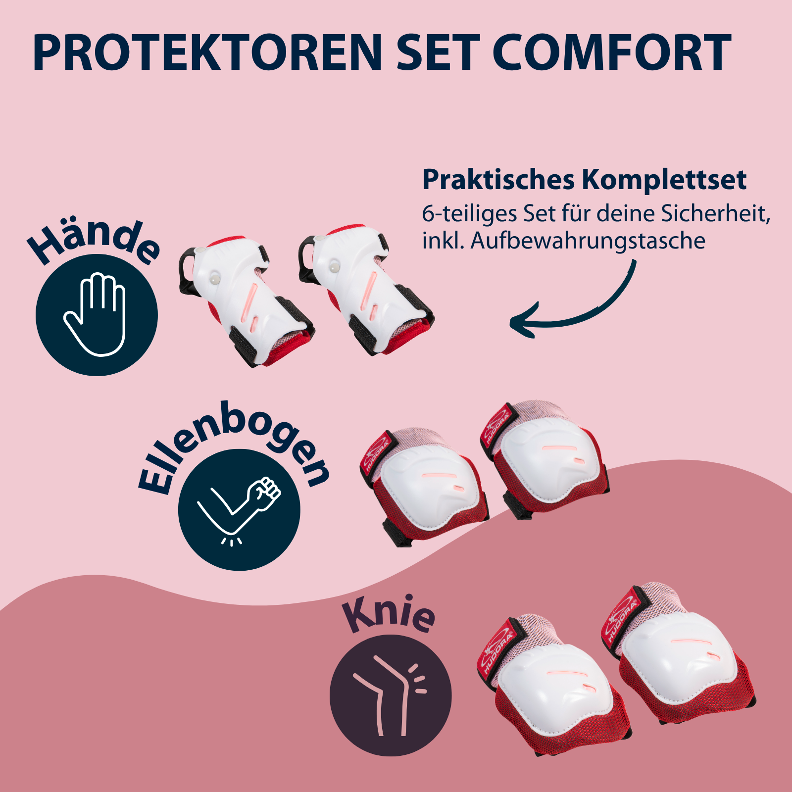 HUDORA Biomechanisches Protektoren Set Comfort rosa M, Bild 2 von 5