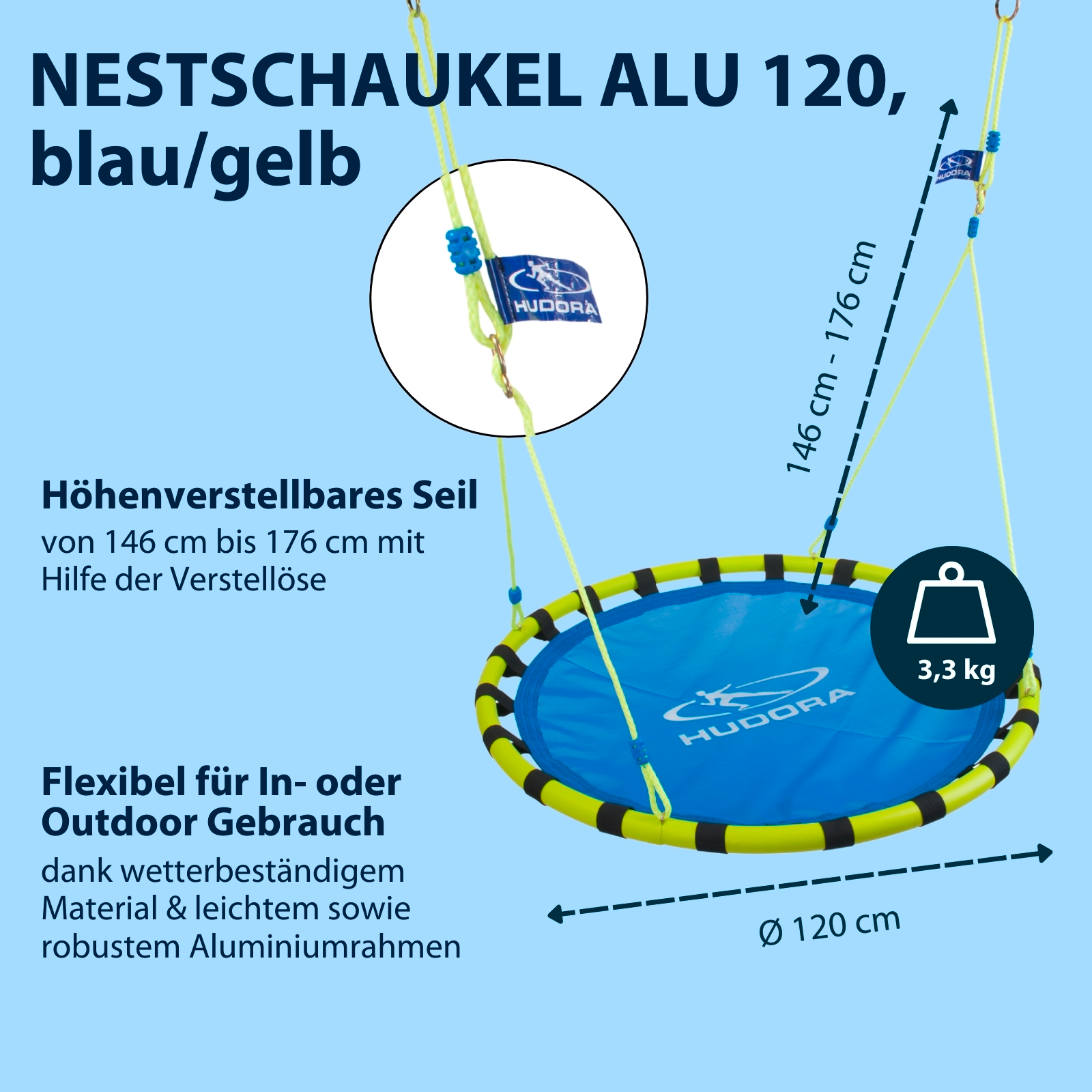 HUDORA Nestschaukel Alu 120, blau/gelb, Bild 2 von 6