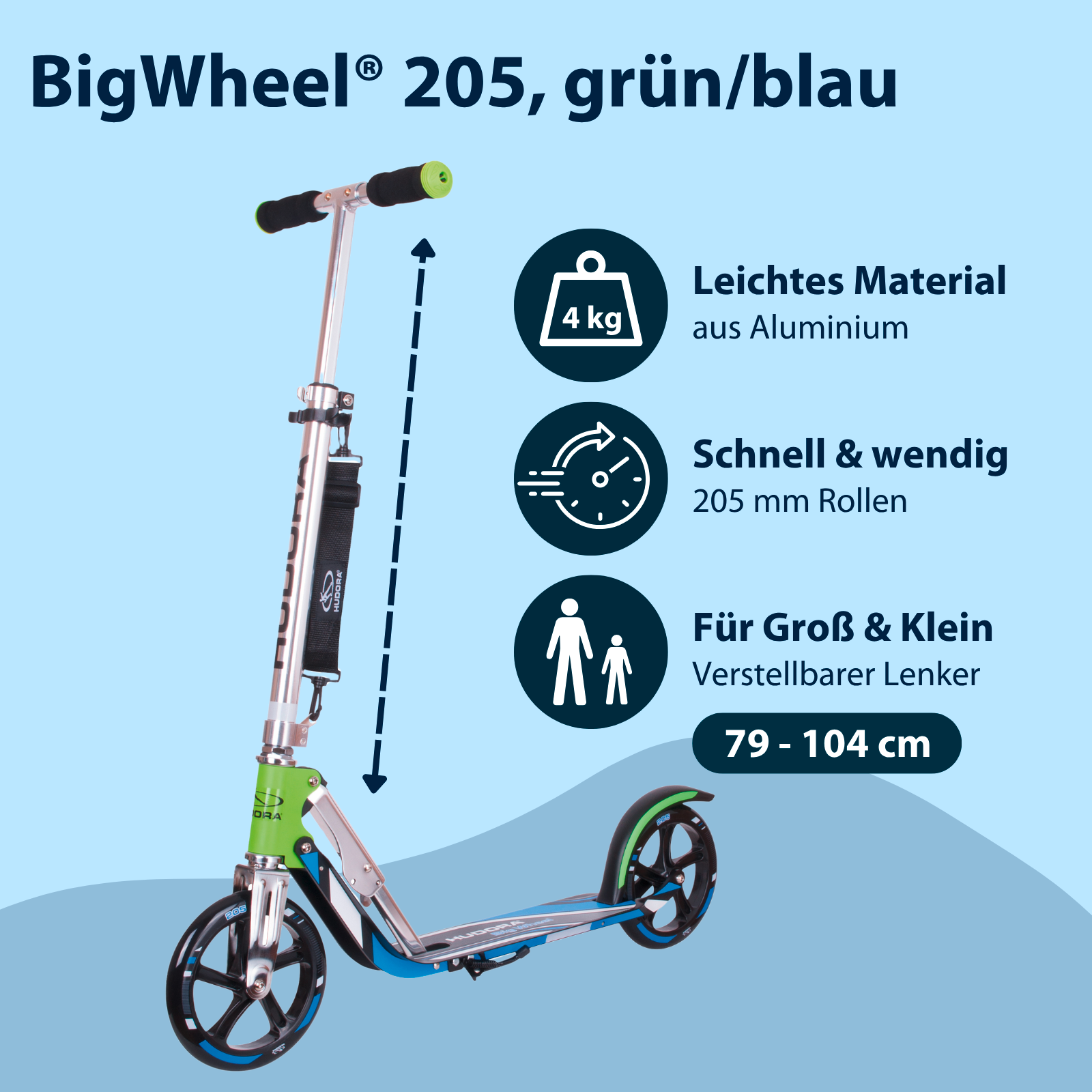 HUDORA BigWheel® 205 Scooter, grün/blau, Bild 2 von 7