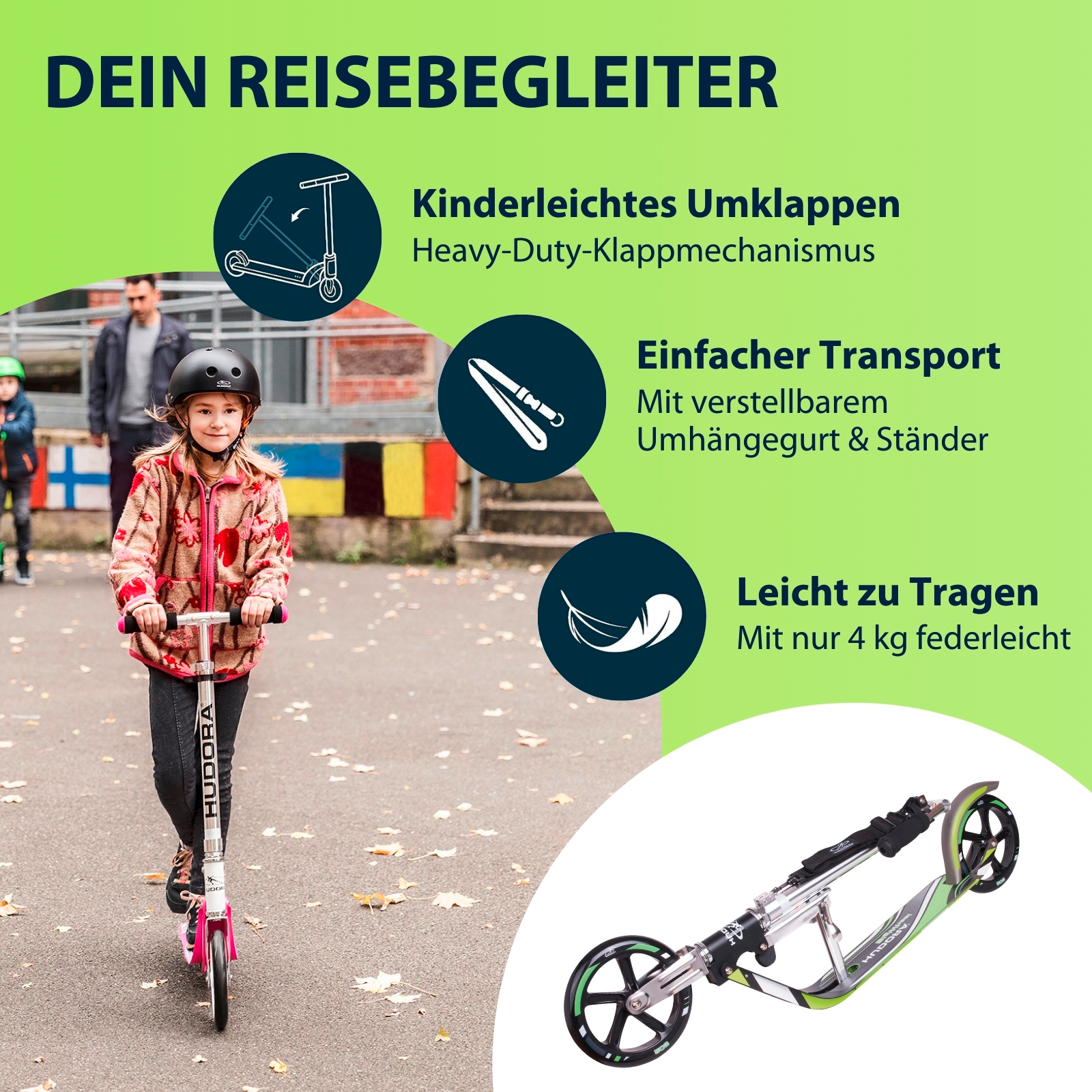 HUDORA BigWheel® 205, Scooter grau/grün, Bild 4 von 7